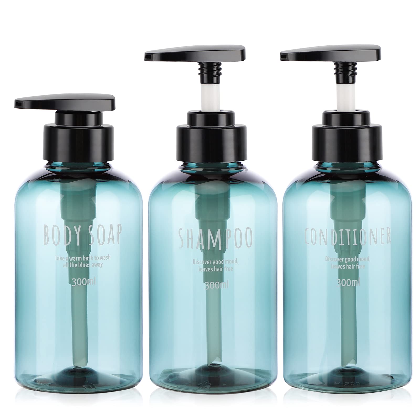 Segbeauty 10oz Refillable Shampoo and Conditioner Dispenser Set (3 Pack) - Empty Plastic Pump Bottles for Shower, Body Wash, Liquid Soap & Lotion - Blue Bathroom Organizer for Spa-Like Experience