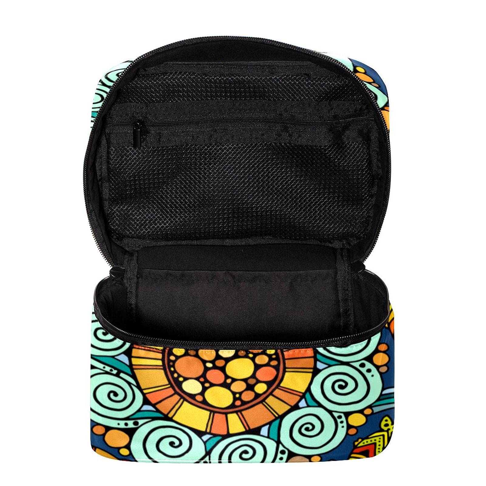 Henna Hippie Mandala Flower Travel Makeup Bag - Large Cosmetic Organizer with Zipper for Women & Girls - Perfect for Travel, Gym, and Daily Beauty Essentials Storage