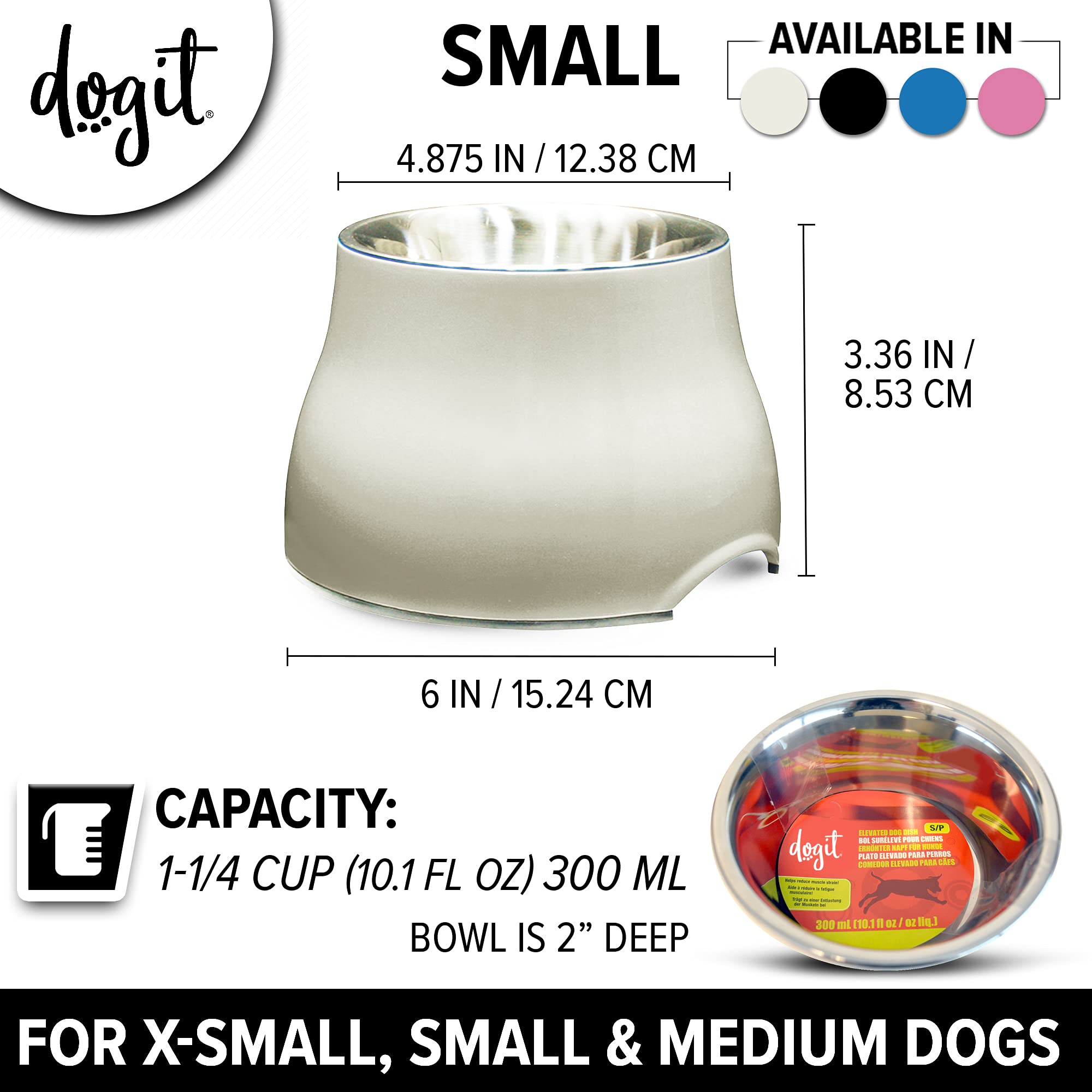 Stainless Steel Elevated Dog Bowl for Small Dogs - Adjustable Height Pet Food & Water Dish, White (73745) - Perfect for Indoor/Outdoor Feeding & Joint Health Support