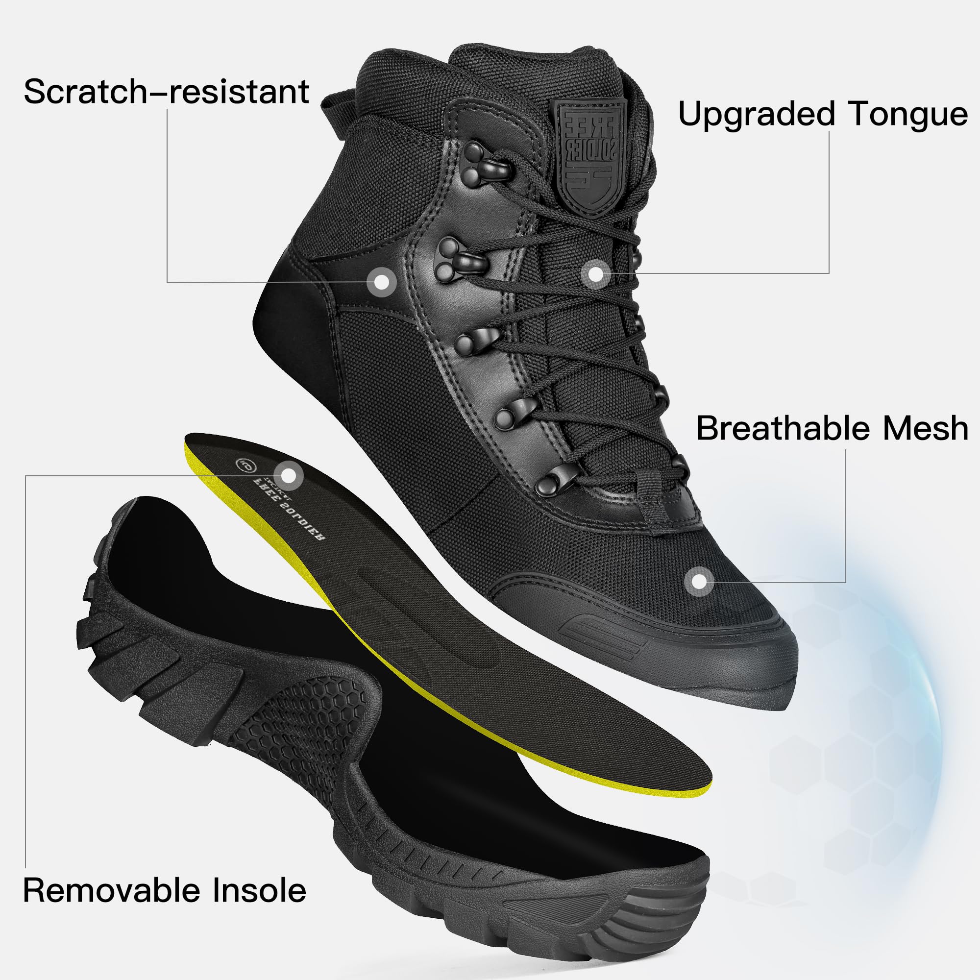 FREE SOLDIER Men's Waterproof Hiking Boots - Tactical Military Work Boots for Outdoor Adventures, Lightweight & Durable - Perfect for Camping, Hunting, and Hiking