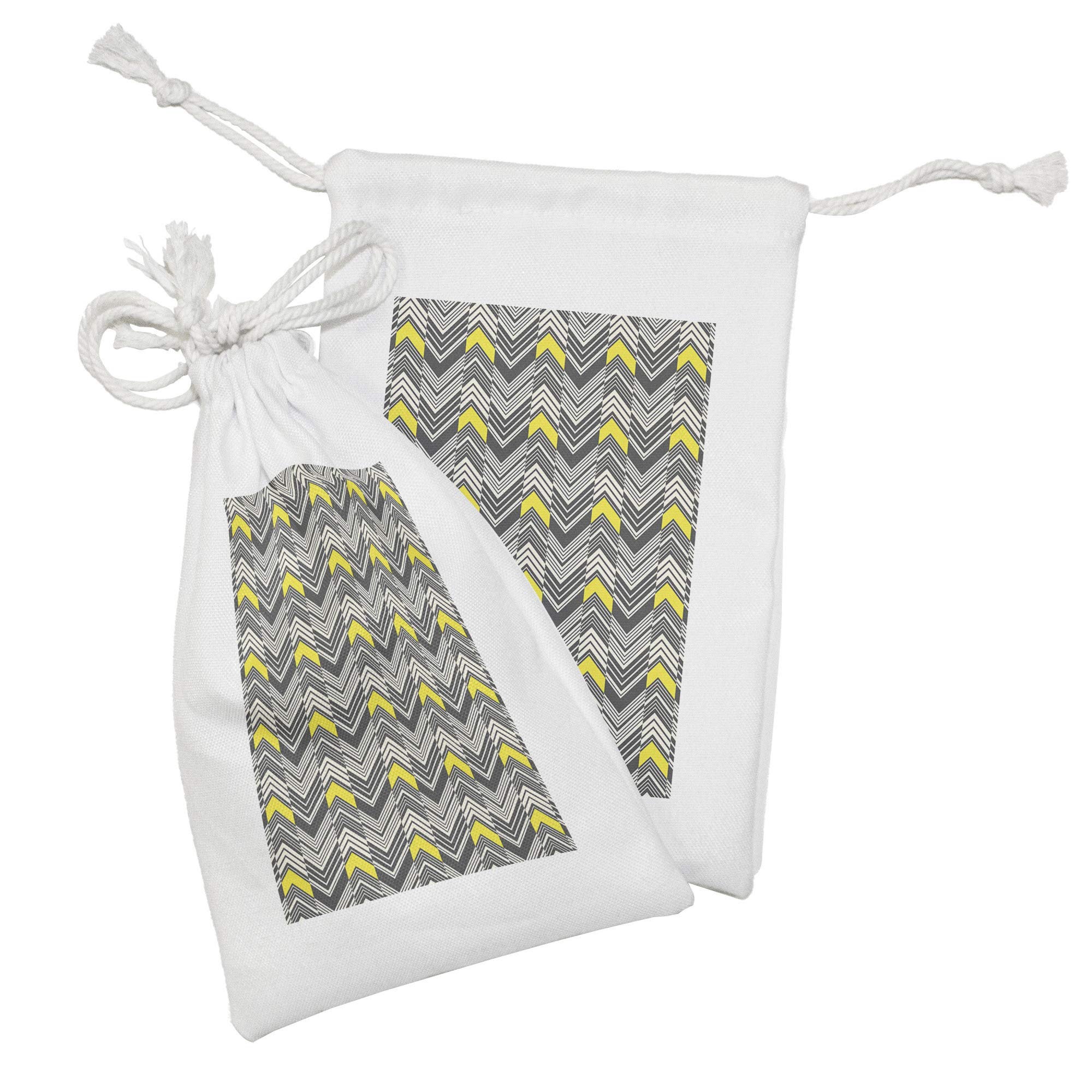 Ambesonne Retro Fabric Pouch Set of 2 - Geometric Abstract Zigzag Design Drawstring Bags for Toiletries, Makeup, Jewelry & Travel Accessories (9