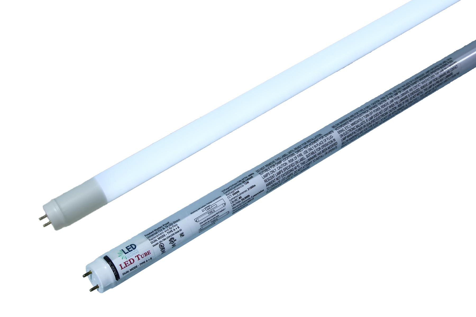 12 Pack 4FT LED T8 Hybrid Type A+B Light Tubes - 15W, 5000K Daylight, 2100lm - Plug & Play or Ballast Bypass - Single-Ended Frosted Cover - Compatible with T8/T10/T12 G13 Fixtures - 120-277V - UL & DLC Certified - Perfect for Offices, Warehouses, and Retail Spaces