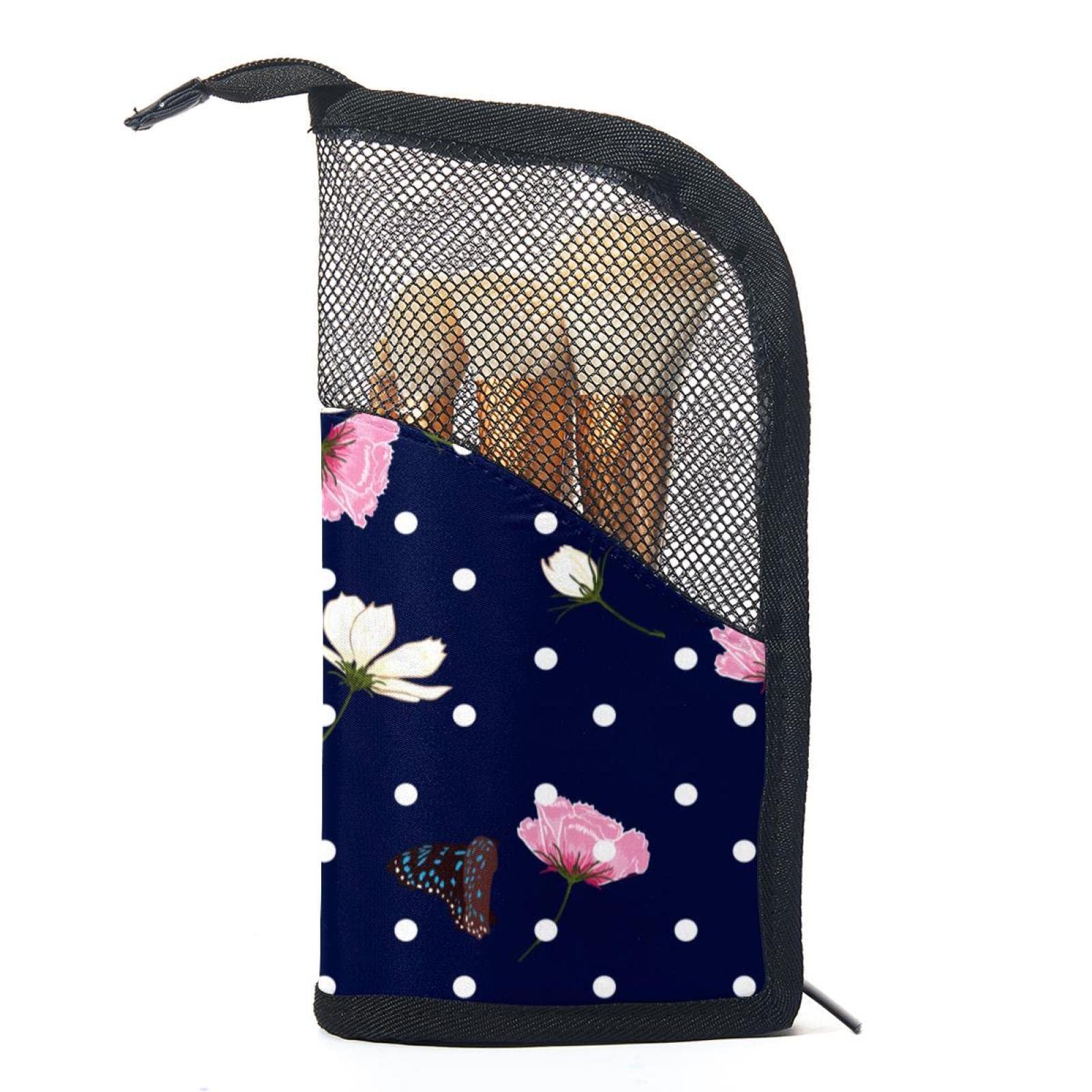 12-Piece Makeup Brush Organizer Bag with Polka Dot Wildflower Design - Portable Travel Cosmetic Brush Holder Case for Professional Makeup Artists & Beauty Enthusiasts - Perfect for Home, Travel & Salon Use