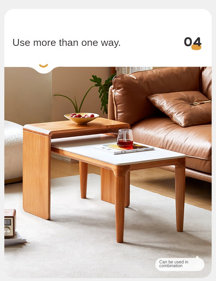 Modern Pine Solid Wood Coffee Table with Rock Plate Design - Stylish and Durable Living Room Furniture for Home Decor