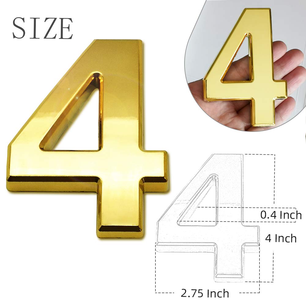4 Inch Gold Mailbox Numbers - 3D Address Stickers for House, Apartment & Office Doors - Shiny Bright for Easy Visibility