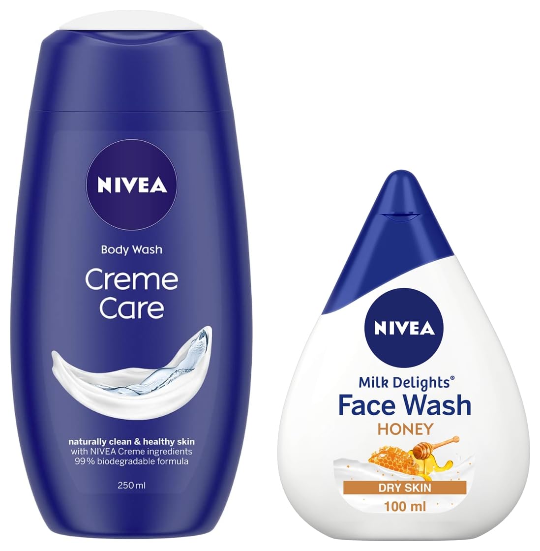 Nivea Milk Delights Moisturizing Honey Face Wash for Dry Skin - 100ml & Crème Care Body Wash for Women - 250ml | Gentle Cleansing & Hydrating Skincare Routine for Daily Use
