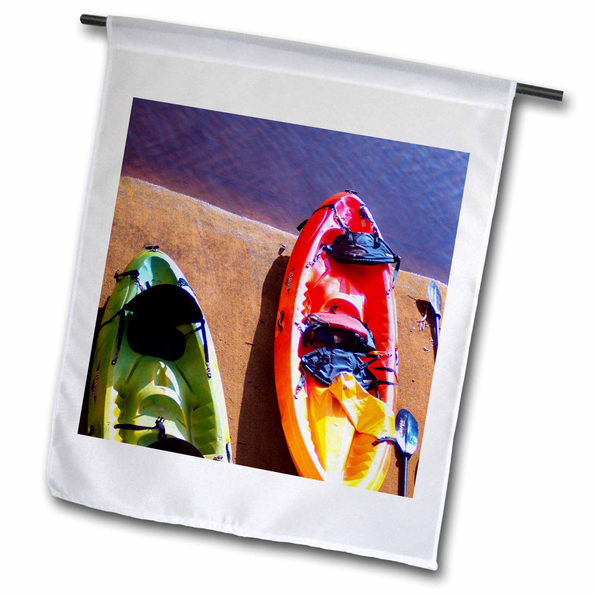 3D Rose Florene Boats - Red Yellow Green Kayak Over Blue Water - 12 x 18 Inch Outdoor Garden Flag (fl_35256_1) - Perfect for Patio, Yard, and Home Decor