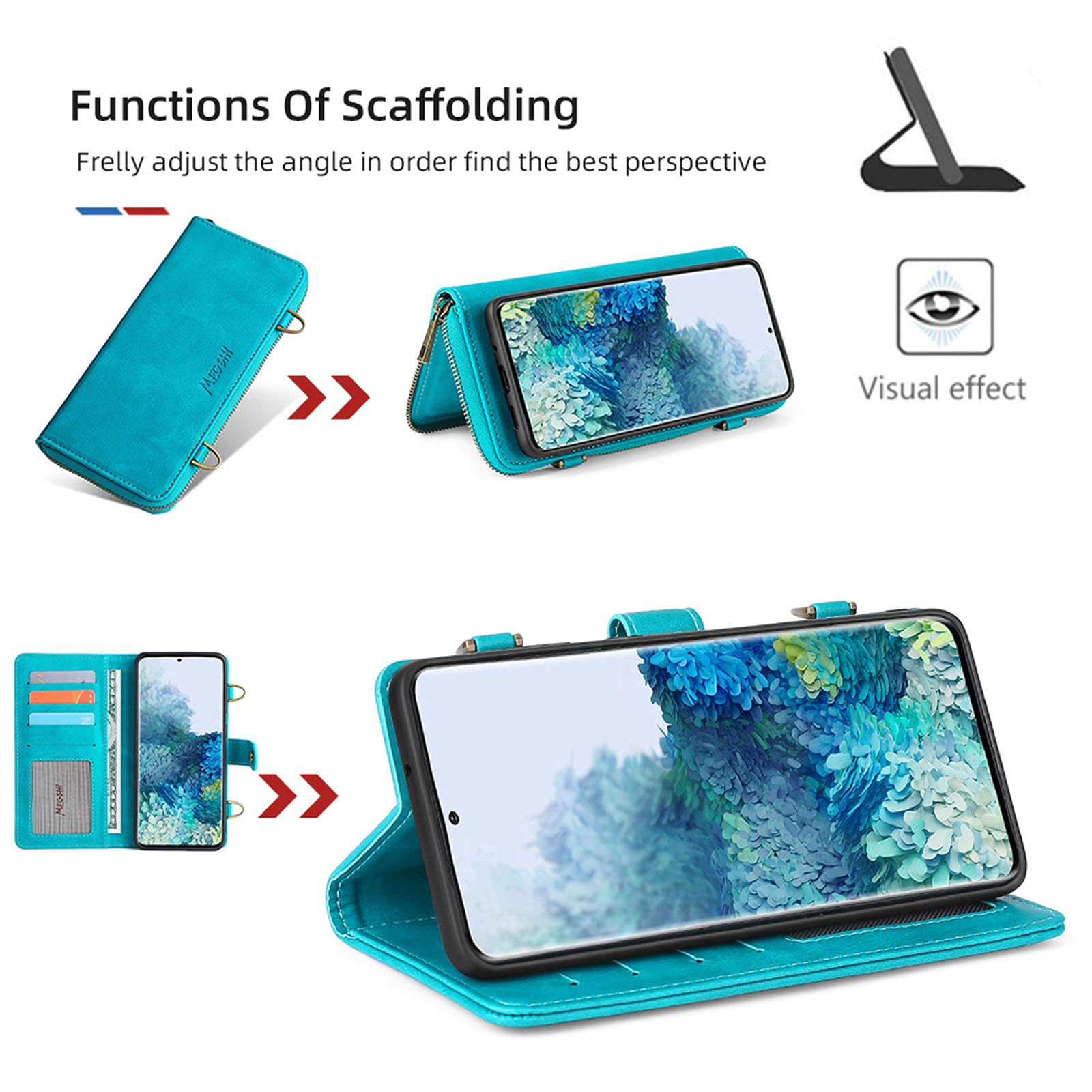 iPhone 12 Wallet Case with Crossbody Chain Strap - 13 Card Slots, 3 Cash Pockets & Zippered Wallet - Multi-Function Phone Case for Women & Men - Perfect for Travel, Shopping & Everyday Use