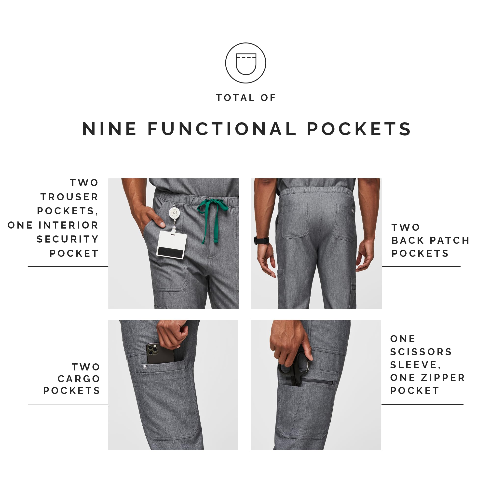 FIGS Cairo Cargo Scrub Pants for Men - Classic Straight Leg Fit, 9 Pockets, 4-Way Stretch, Anti-Wrinkle, Breathable Fabric | Perfect for Doctors, Nurses & Healthcare Professionals