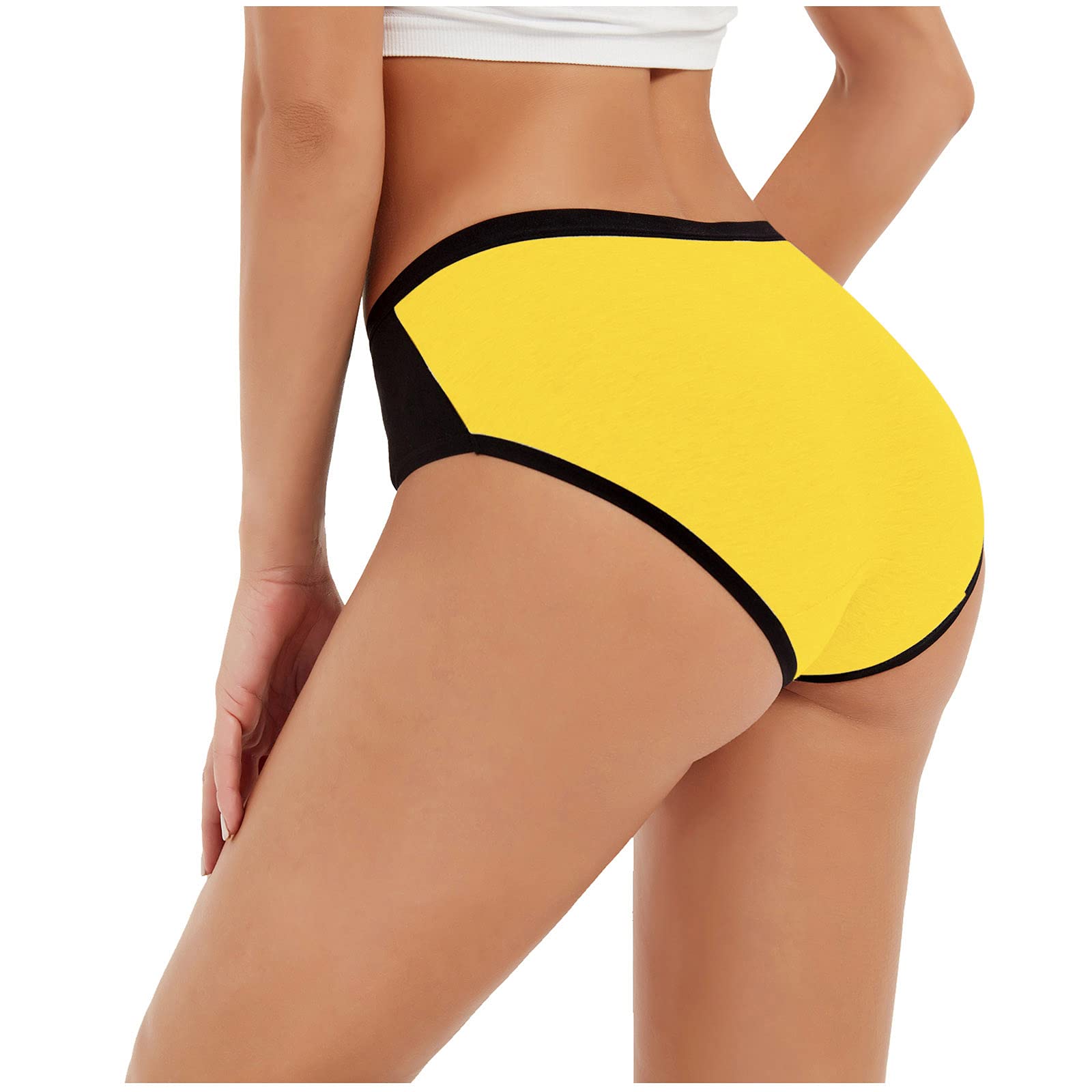 Women's Patchwork Bikini Briefs - Solid Color Cotton Underwear - Sexy Panties for Beach, Pool & Intimate Moments (Yellow, Medium)