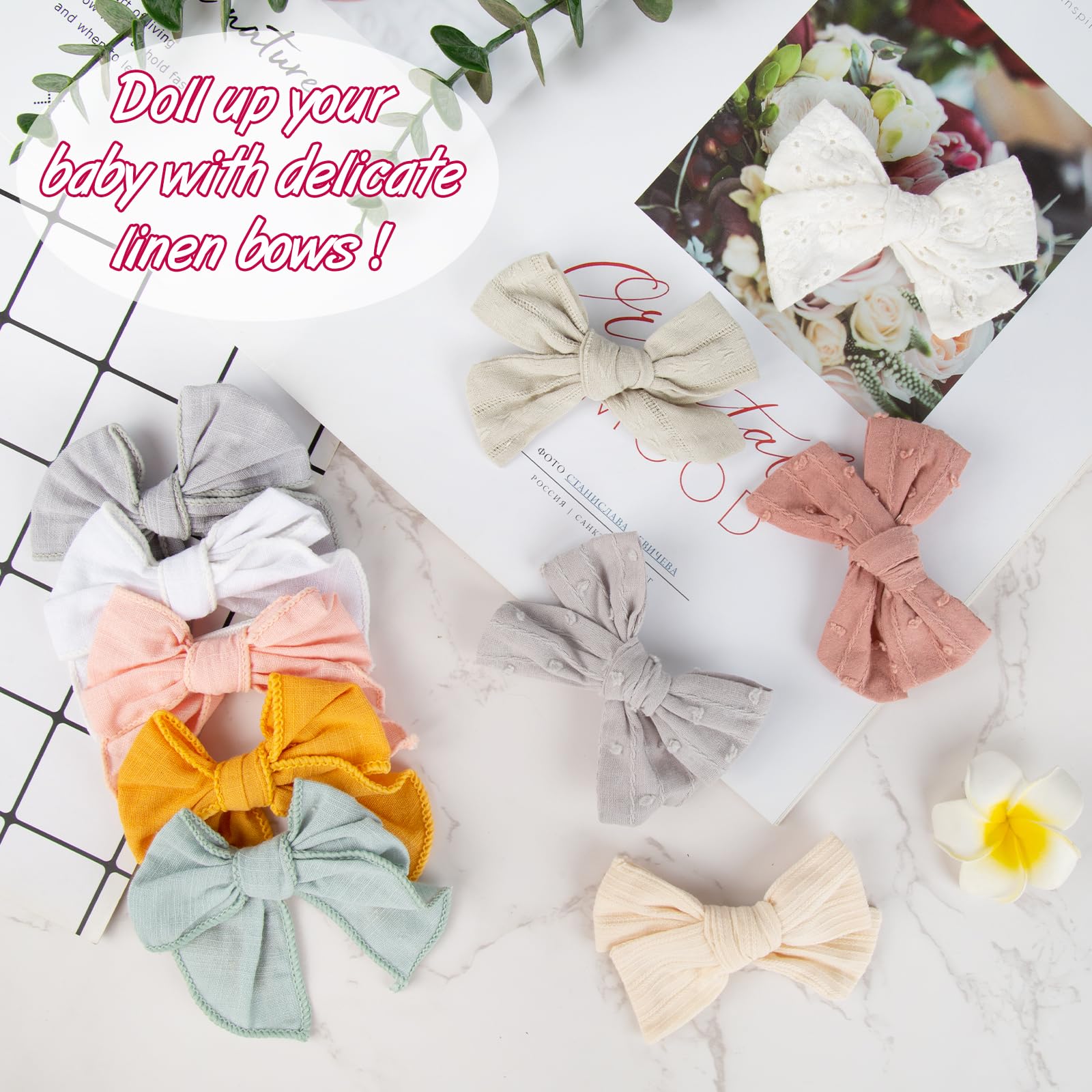 20PCS Baby Hair Bows Clips - Non Slip Alligator Clips for Girls, Handmade Linen Cotton Barrettes for Fine Hair (Infant Toddler Kids) - Perfect for Parties, Photos & Daily Outfits