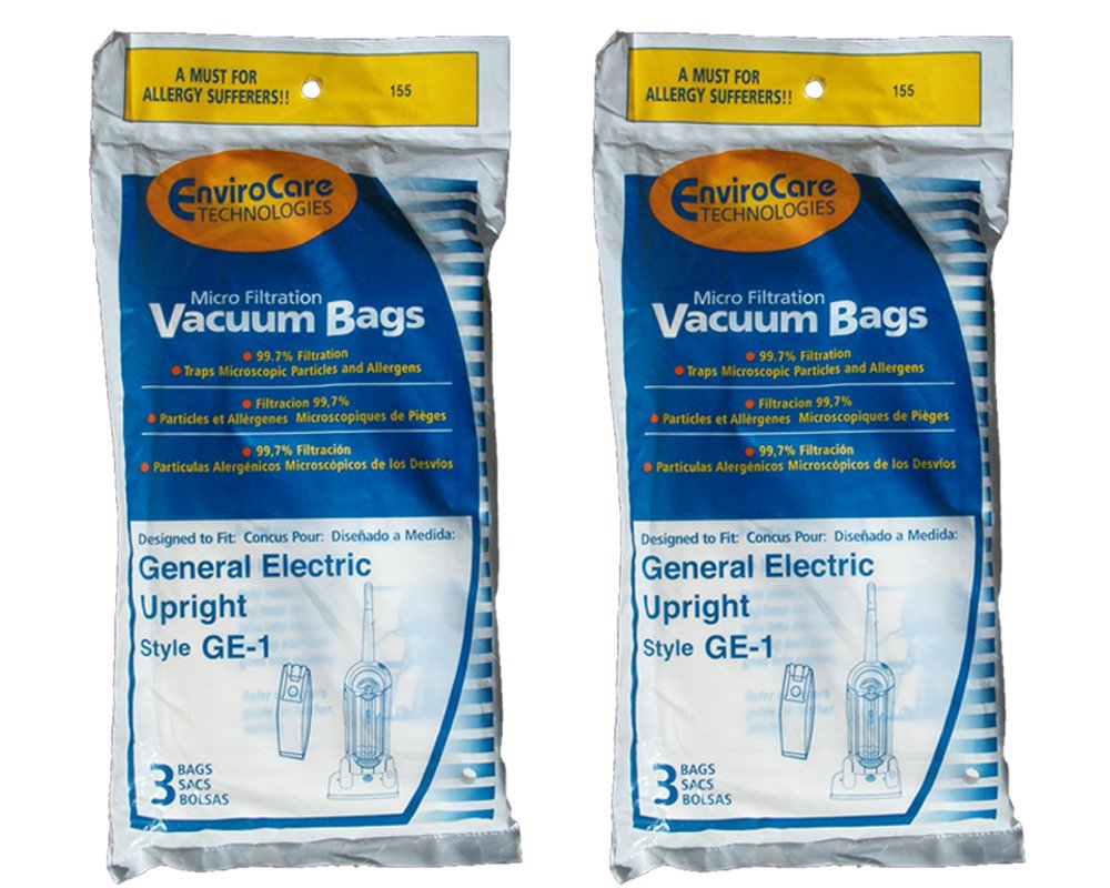 6-Pack GE-1 Vacuum Bags - Compatible with GE, Walmart & Eureka Upright Vacuum Cleaners - Dust-Free Home Cleaning for Carpets & Hard Floors