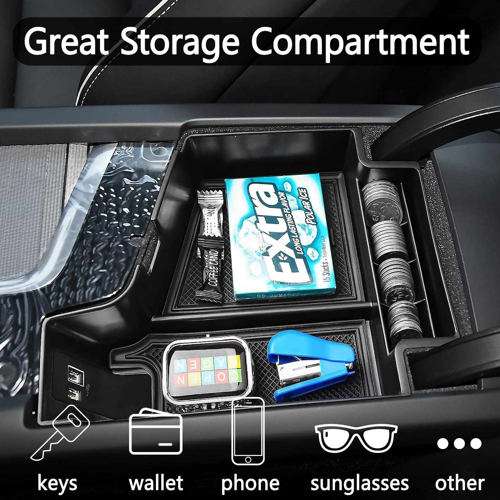 Volvo Center Console Organizer - Premium Armrest Storage Box with Phone Tray for S90 XC90 V90CC (2017-2023) & XC60 (2018-2023) - Car Accessories for Road Trips & Daily Commute