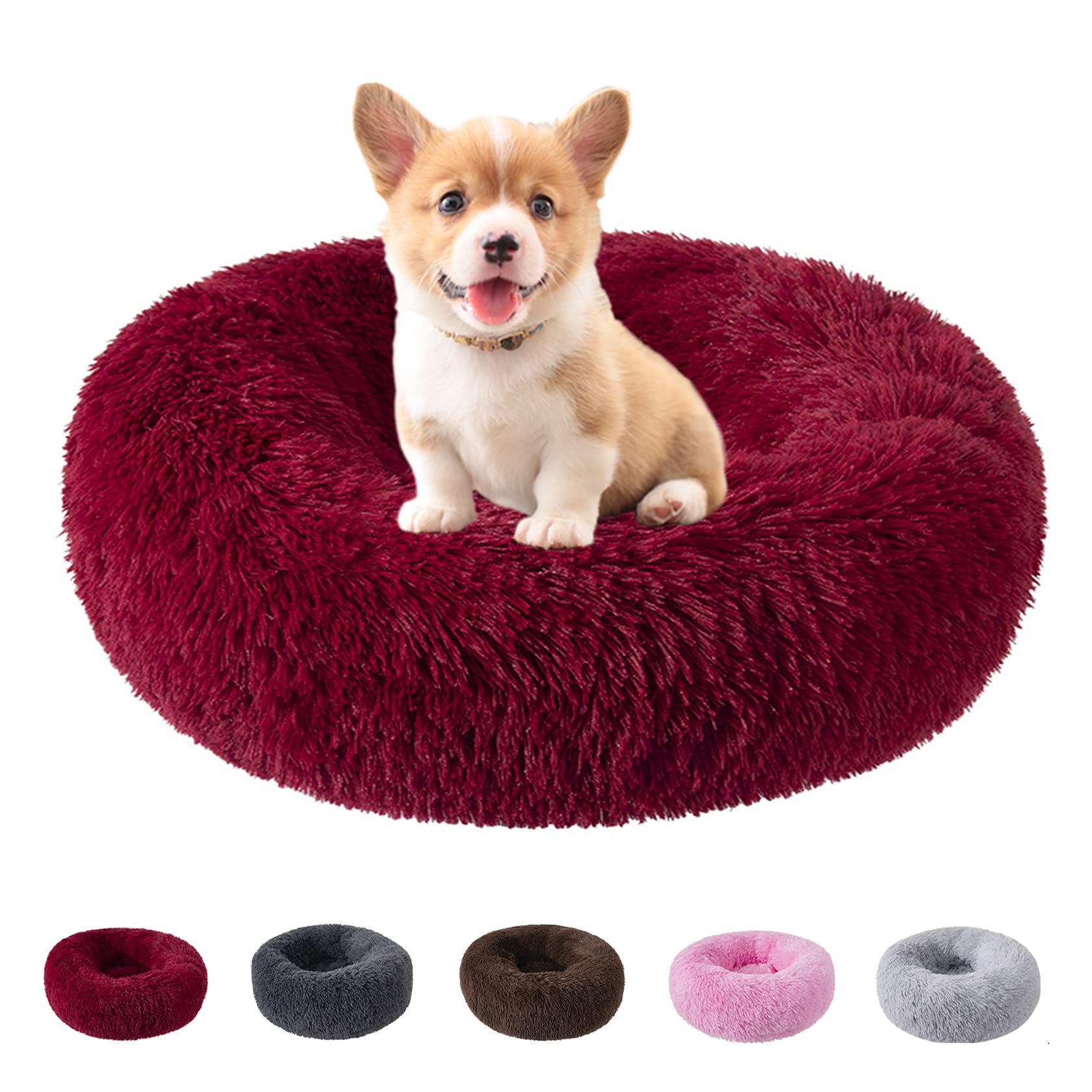 Premium Faux Fur Pet Bed for Dogs & Cats - Soft, Warm & Calming Round Dog Bed - Washable Small Pet Bed (50cm, Red) - Perfect for Cozy Napping & Relaxation in Living Room or Bedroom