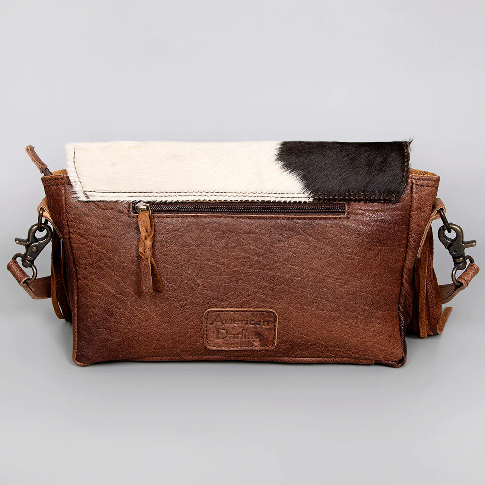 American Darling Brown & White Fringe Leather Purse - Stylish Boho Crossbody Bag for Women, Perfect for Parties, Concerts & Everyday Use