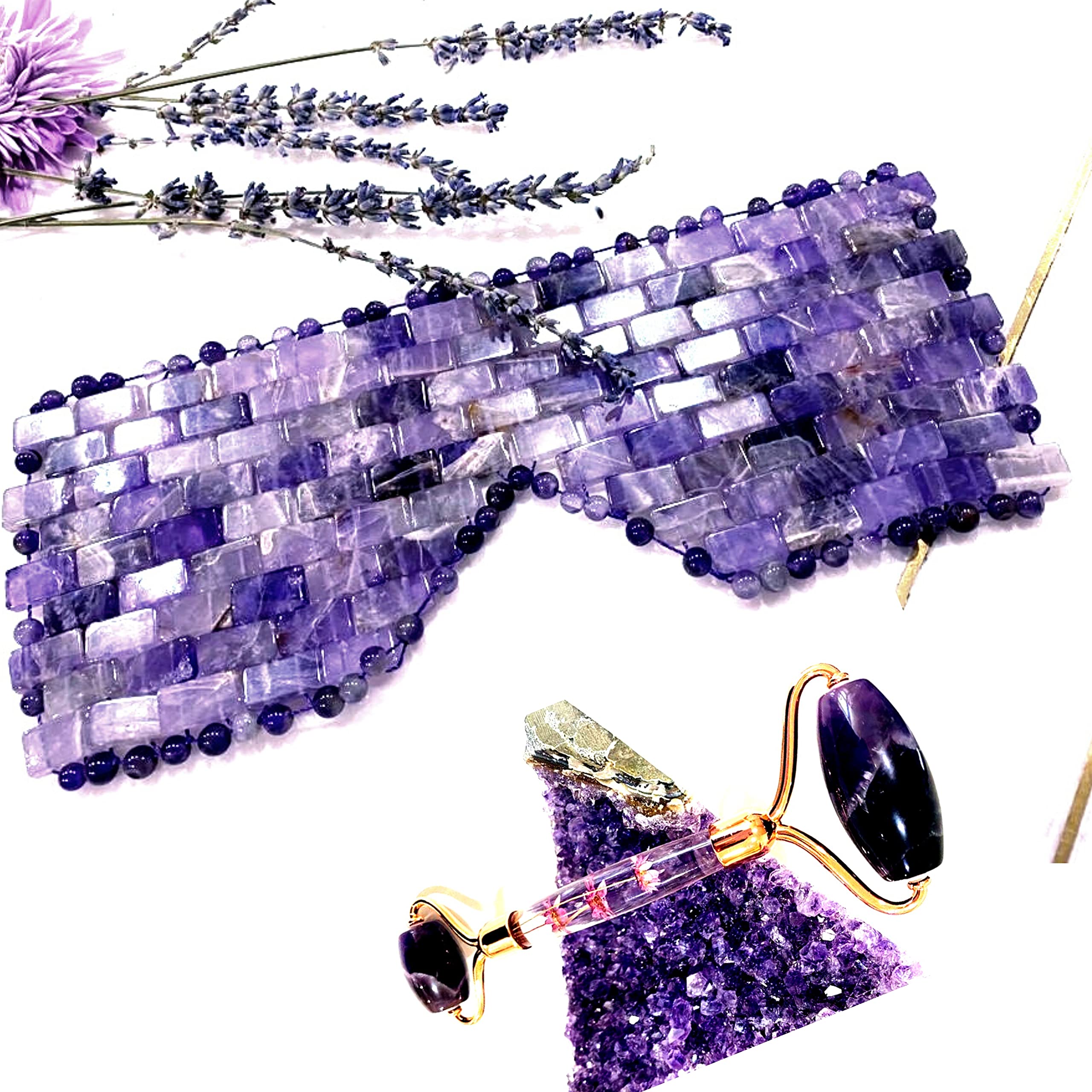 Amethyst Face Mask & Eye Roller Set - Natural Crystal Therapy for Relaxation & Stress Relief - Perfect Gift for Women, Wife, Mom - Use at Home, Spa, or Travel