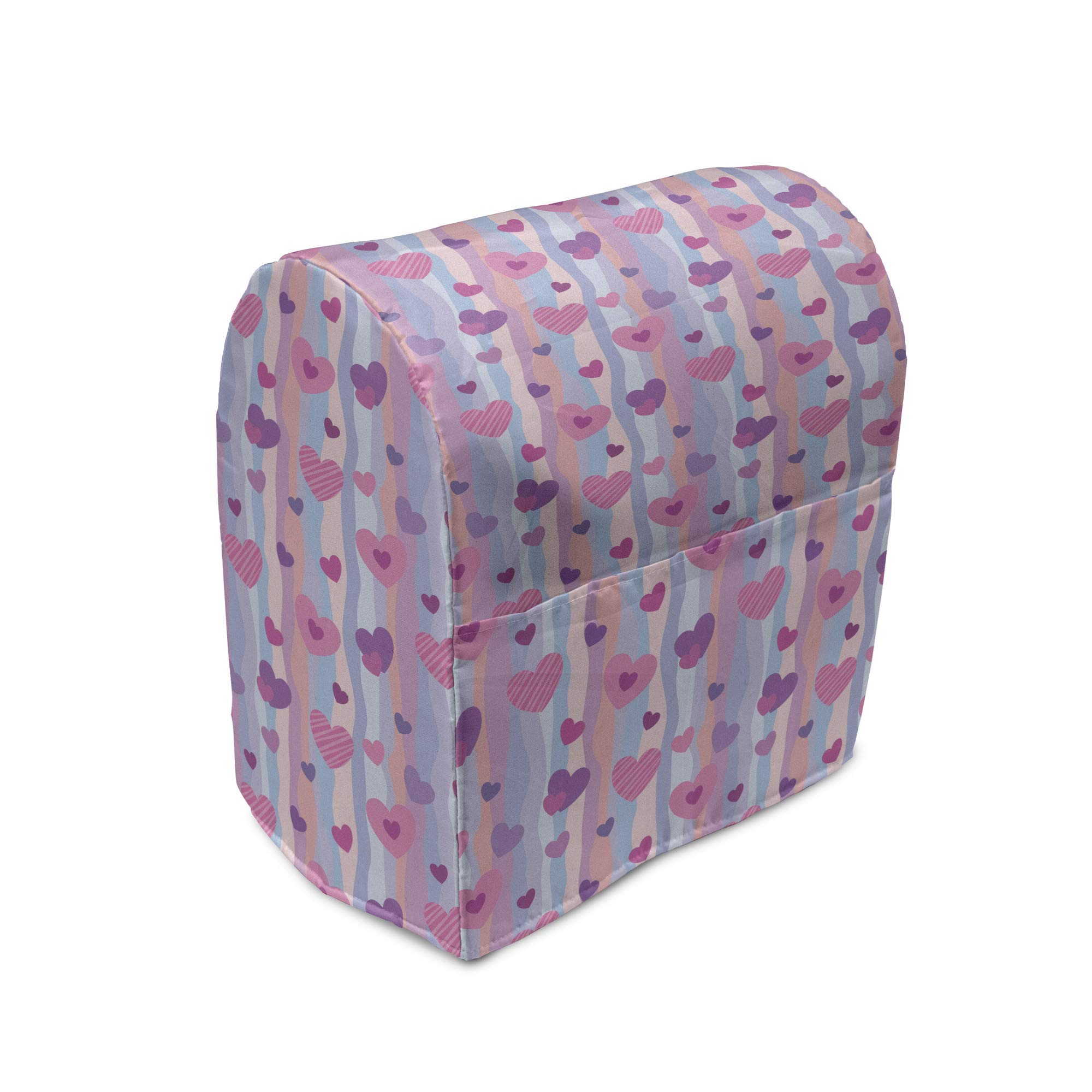 Ambesonne Love Stand Mixer Cover - Hearts & Vertical Stripes Design for Valentine's Day, Romantic Wedding Kitchen Decor - 6-8 Quart Pale Mauve Purple Mixer Bag with Storage Pocket | Perfect for Kitchen Organization, Gift Giving & Holiday Decorations