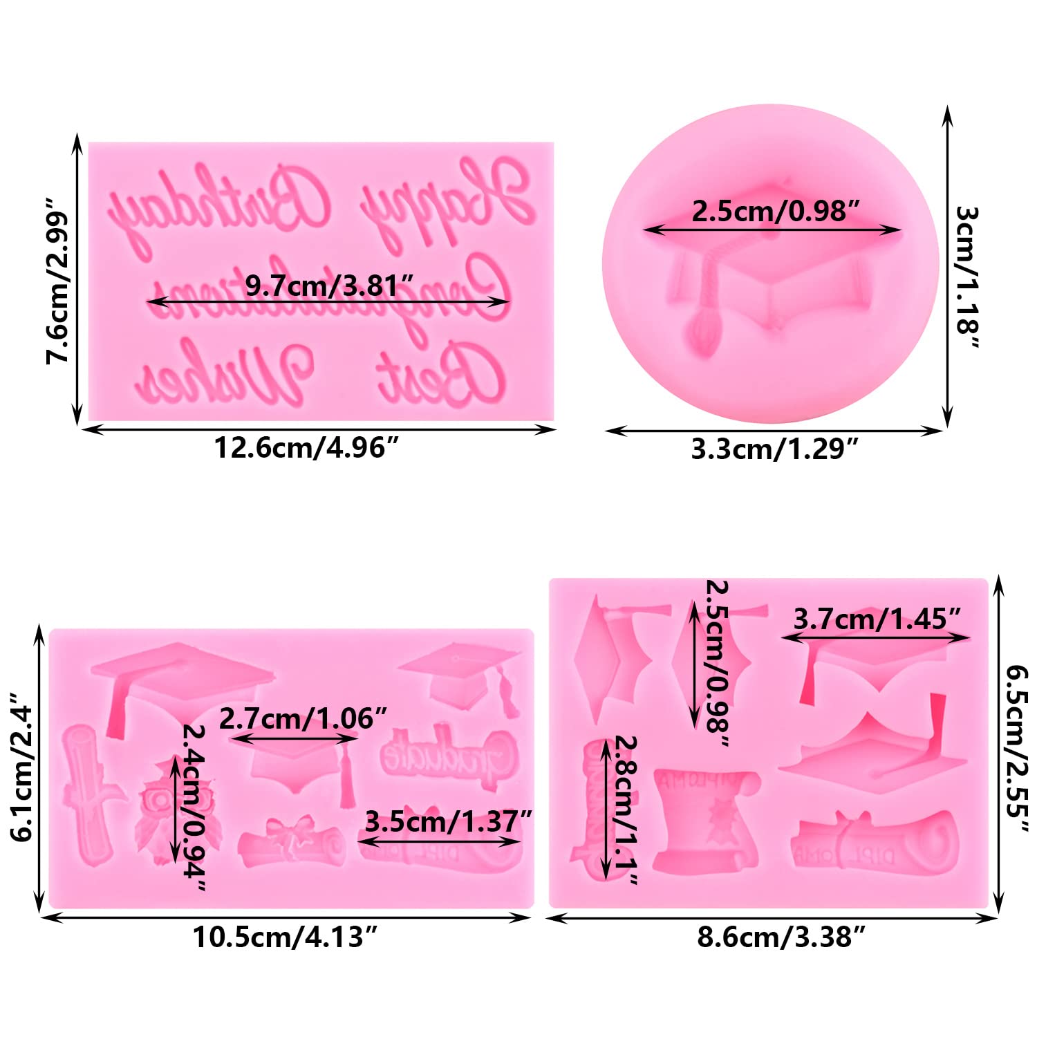 Graduation Silicone Molds Set of 4 - Owl Grad Cap, Diploma Scroll Fondant Molds for Cake Decorating, Cupcake Toppers, Candy & Chocolate Making - Perfect for Graduation Parties, School Celebrations & DIY Dessert Decorations