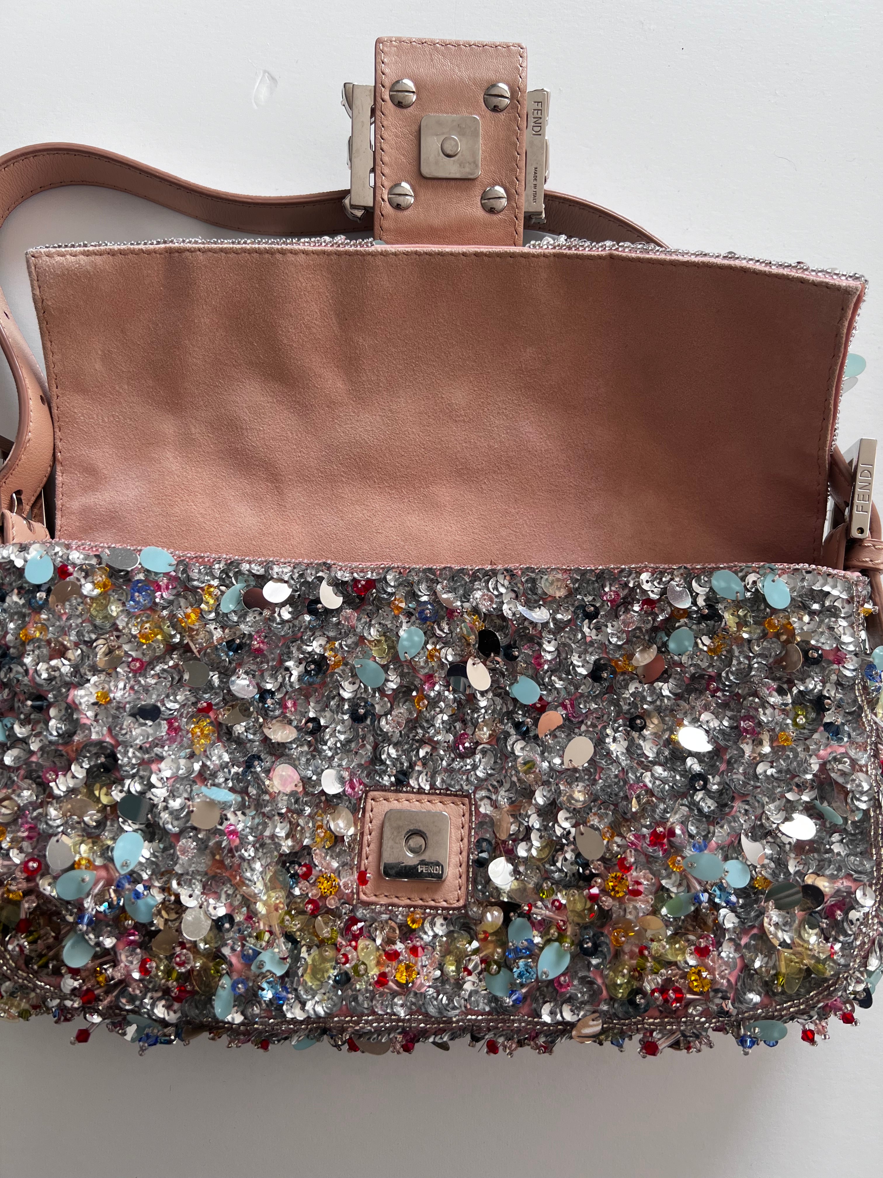 Exclusive Fendi Multicolor Diamond & Sequin Baguette Bag - Luxury Designer Clutch for Evening Parties & Special Occasions