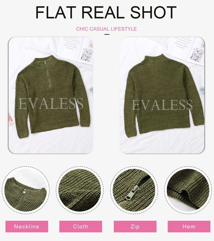 EVALESS Women's Waffle Knit Quarter Zip Pullover Sweater - Long Sleeve Business Casual Top for Office, Work & Fall Outfits