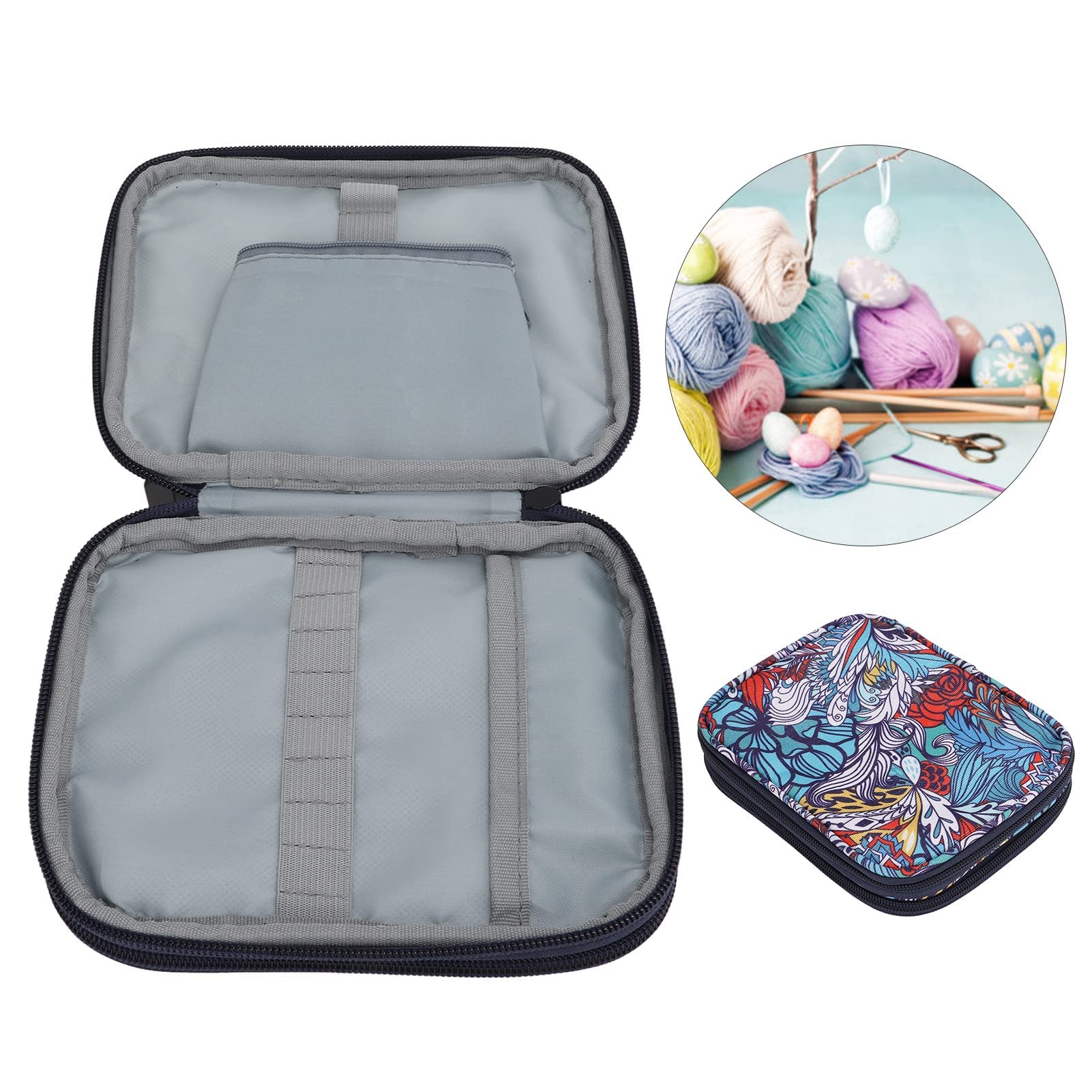 Yarn Storage Bag with Zipper & Pockets - Crochet Hook Organizer Case for Aluminum Hooks & Needles - Perfect for Knitting Projects, Travel & Craft Organization