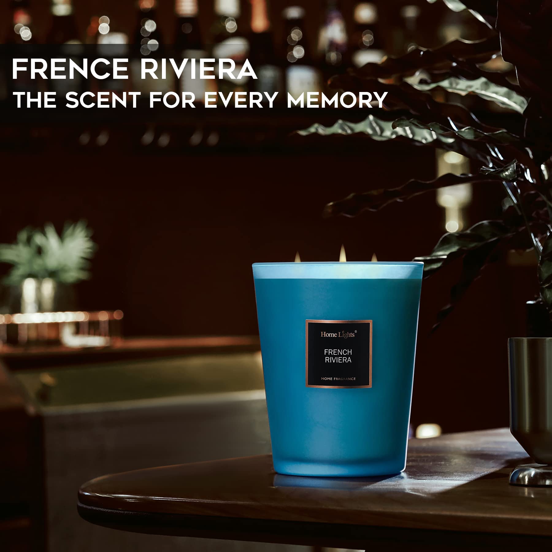 HomeLights Scented Candles - 33.3oz Large Jar Aromatherapy Soy Candle with 3 Cotton Wicks | 130-Hour Burn Time | French Riviera Fragrance | Home Decor & Relaxation Gift for Spa, Bedroom & Living Room