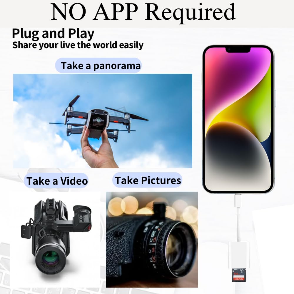 Valtreecho SD Card Reader for iPhone & iPad - Lightning to SD Card Adapter for iPhone 14/13/12/11/XS/XR/X/8/7 & iPad - Plug & Play iOS 9-15+ - Perfect for Photo Transfer from Camera to iPhone for Travel & Photography