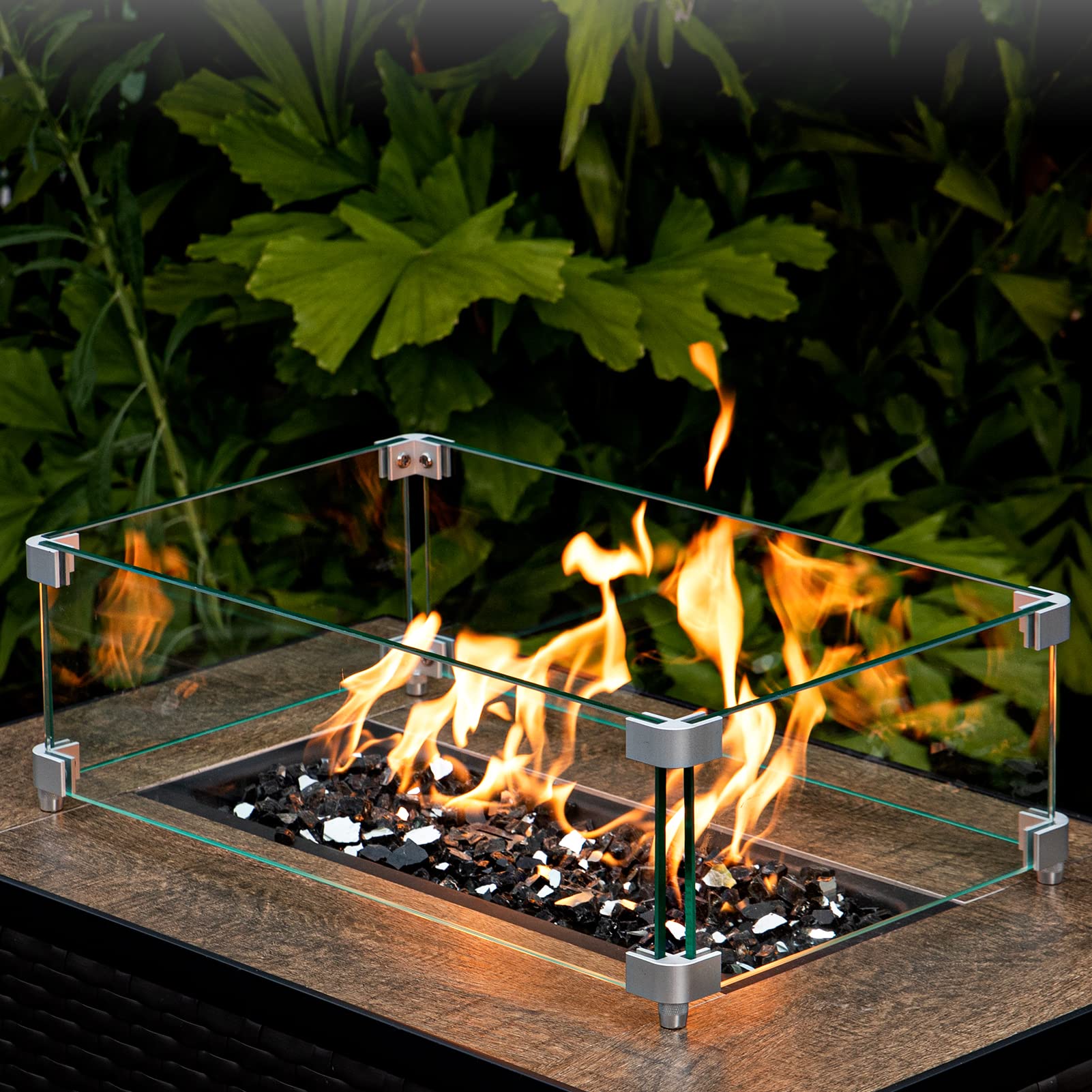 GASPRO 35 lbs Black Fire Glass Rocks for Propane Fire Pit - 1/2 Inch Reflective Fireplace Glass for Outdoor Fire Pit Table - Perfect for Patio, Backyard, and Garden Decor