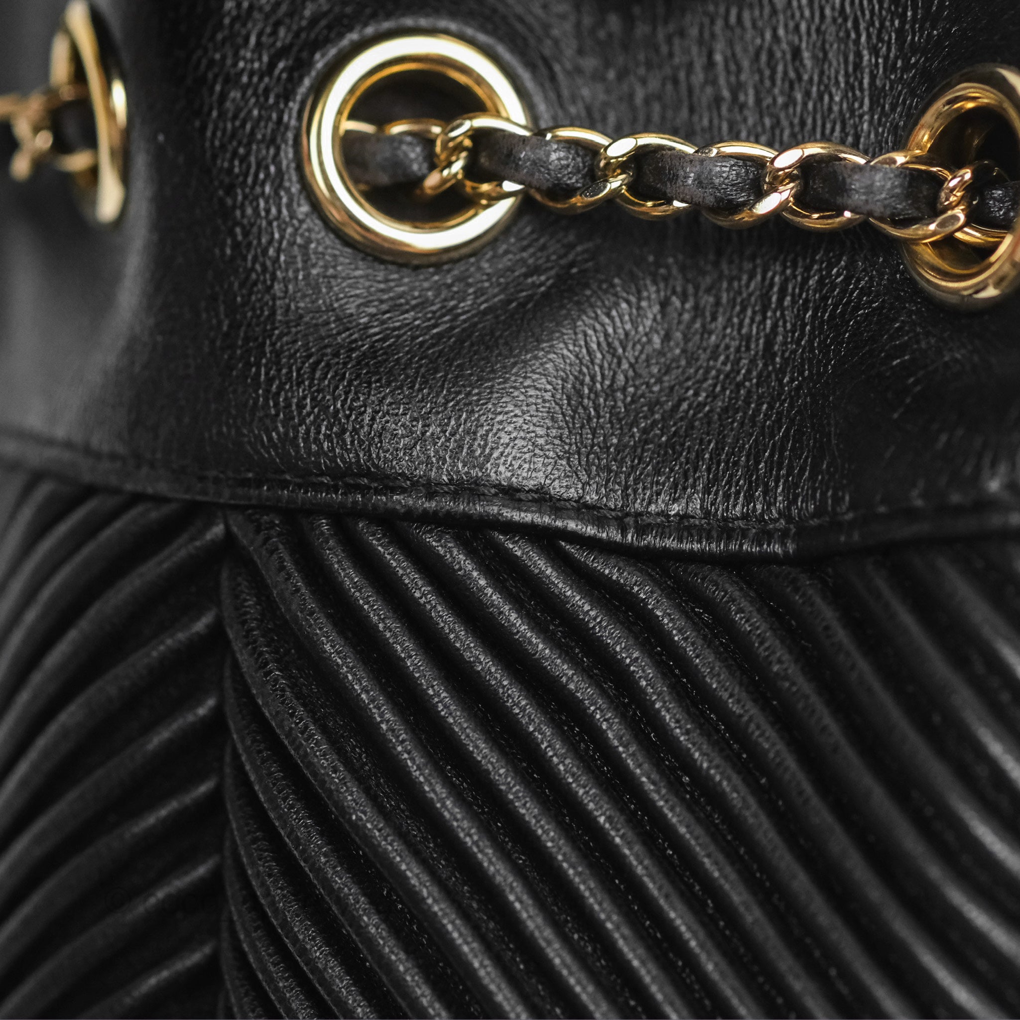 Chanel CC Chain Drawstring Bucket Bag Chevron Black Lambskin Gold Hardware - Luxury Crossbody Shoulder Bag for Women, Perfect for Parties, Date Nights & Special Occasions