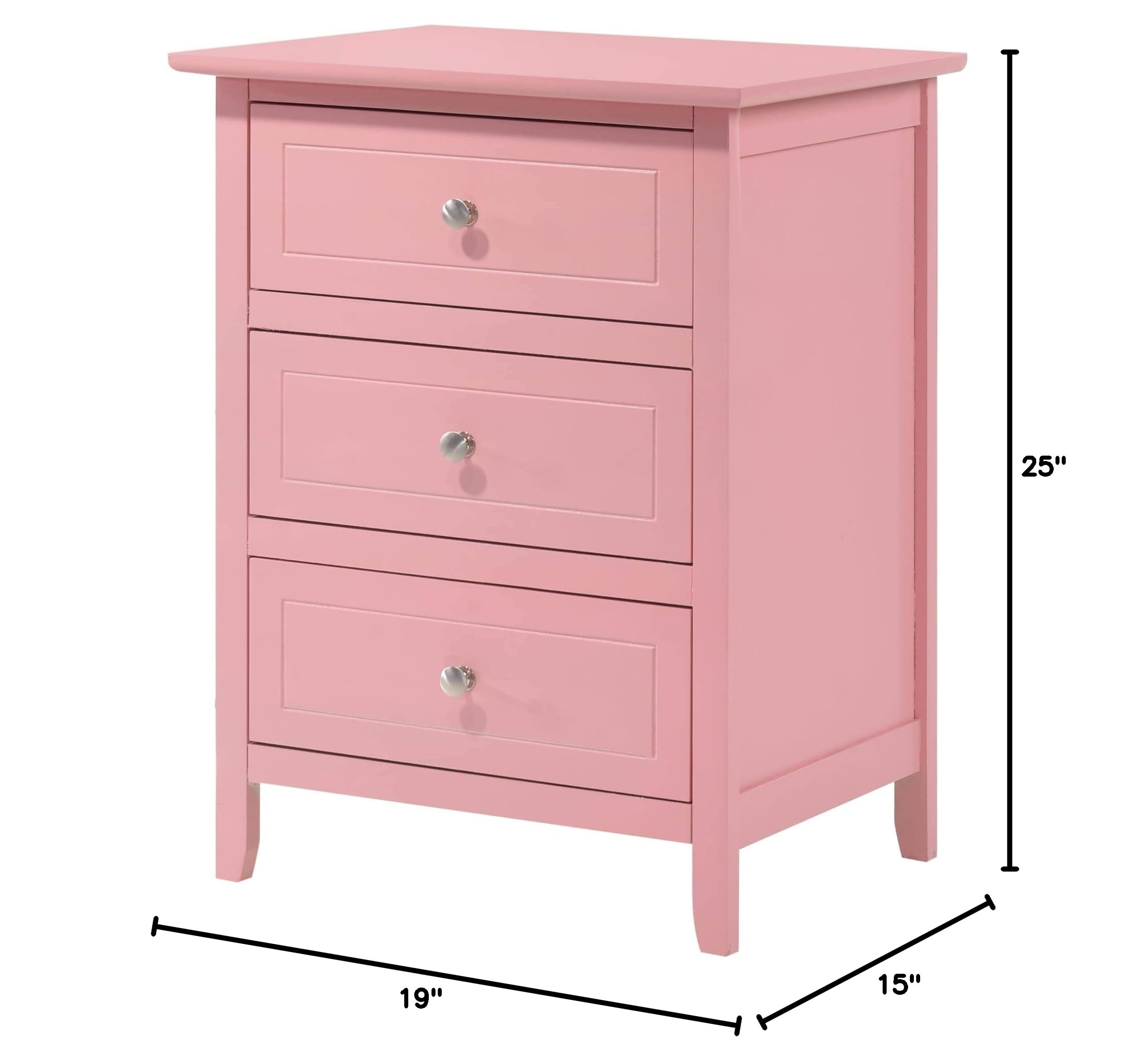 Glory Furniture Daniel 3-Drawer Nightstand in Yellow - Modern Bedside Table for Bedroom, Guest Room & Nursery