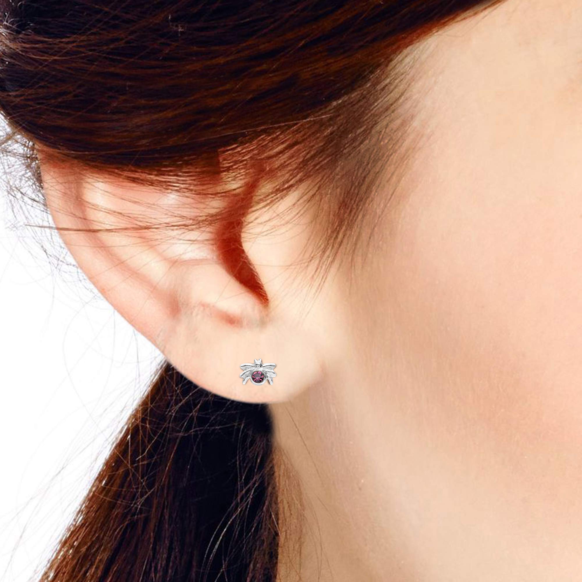 AeraVida Cute Petite Spider Purple Cubic Zirconia .925 Sterling Silver Stud Earrings for Women | Elegant Small Stud Earrings | Perfect for Halloween, Gothic Fashion & Everyday Wear