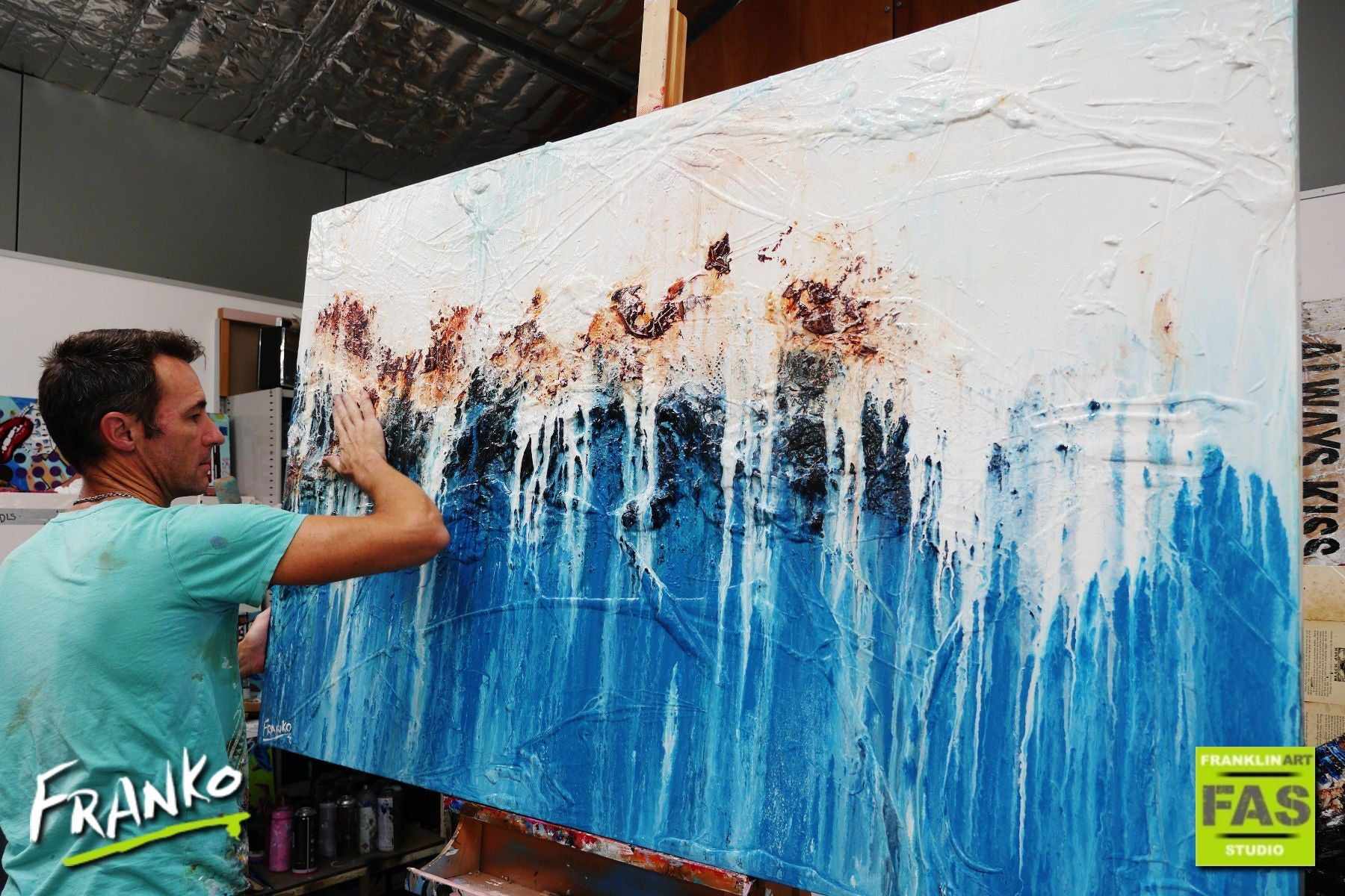 Blue & Teal Abstract Painting - 63x39 Inches Modern Canvas Wall Art for Living Room, Bedroom & Office Decor - Handmade White Blue Contemporary Artwork
