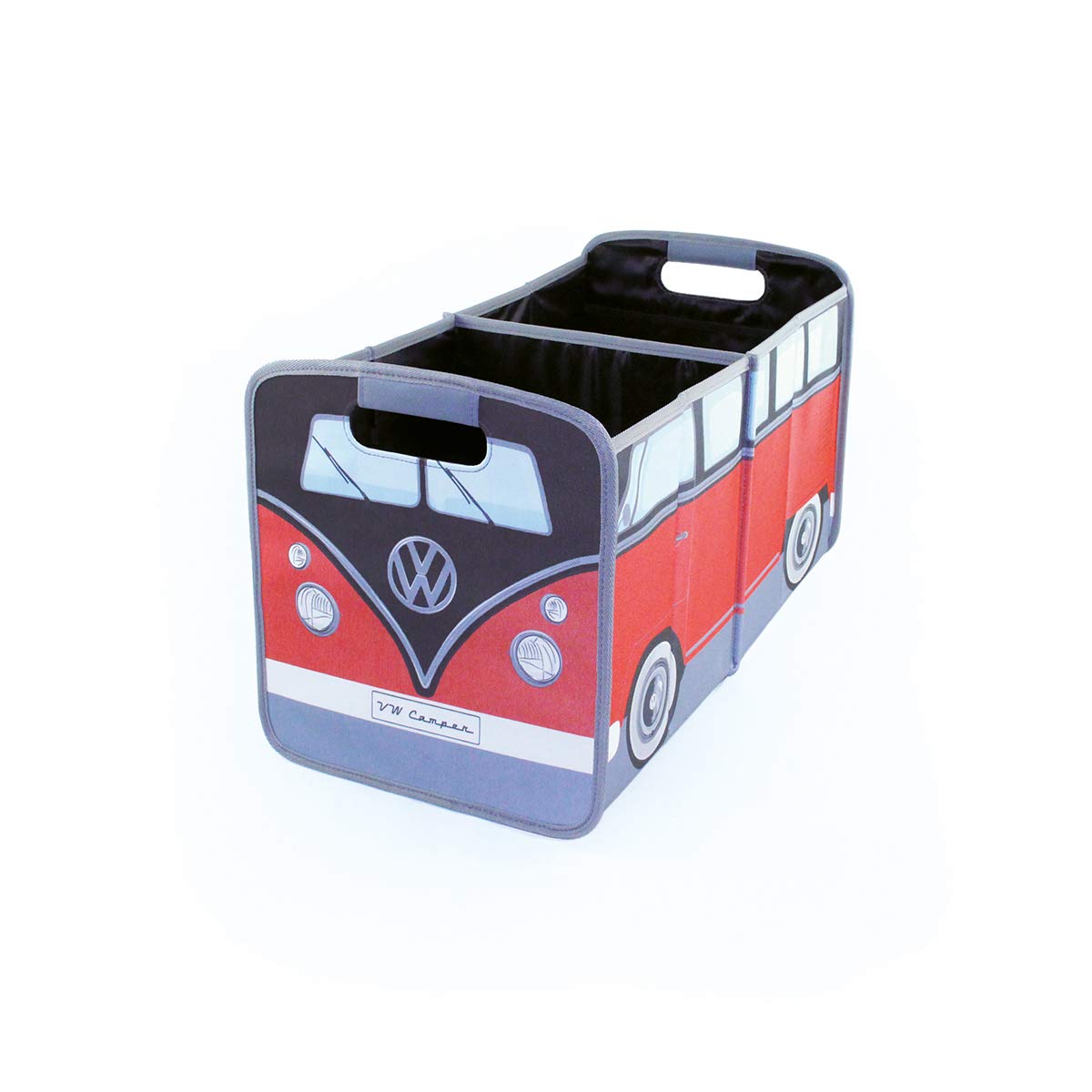 BRISA VW Collection - Foldable Storage Trunk Box Bag for Volkswagen T1 Bus Campervan | Grocery Shopping Organizer | Classic Red & Black Design | Perfect for Road Trips, Camping & Picnics