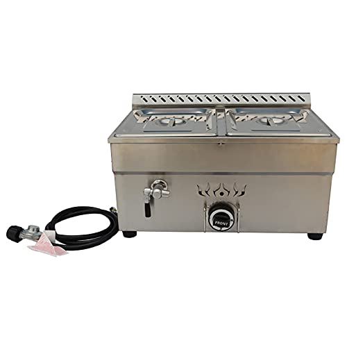 Commercial Stainless Steel Propane Gas Steam Table Food Warmer - LP Gas Bain Marie Buffet Warmer with Regulator Valve for Catering, Buffets & Outdoor Events