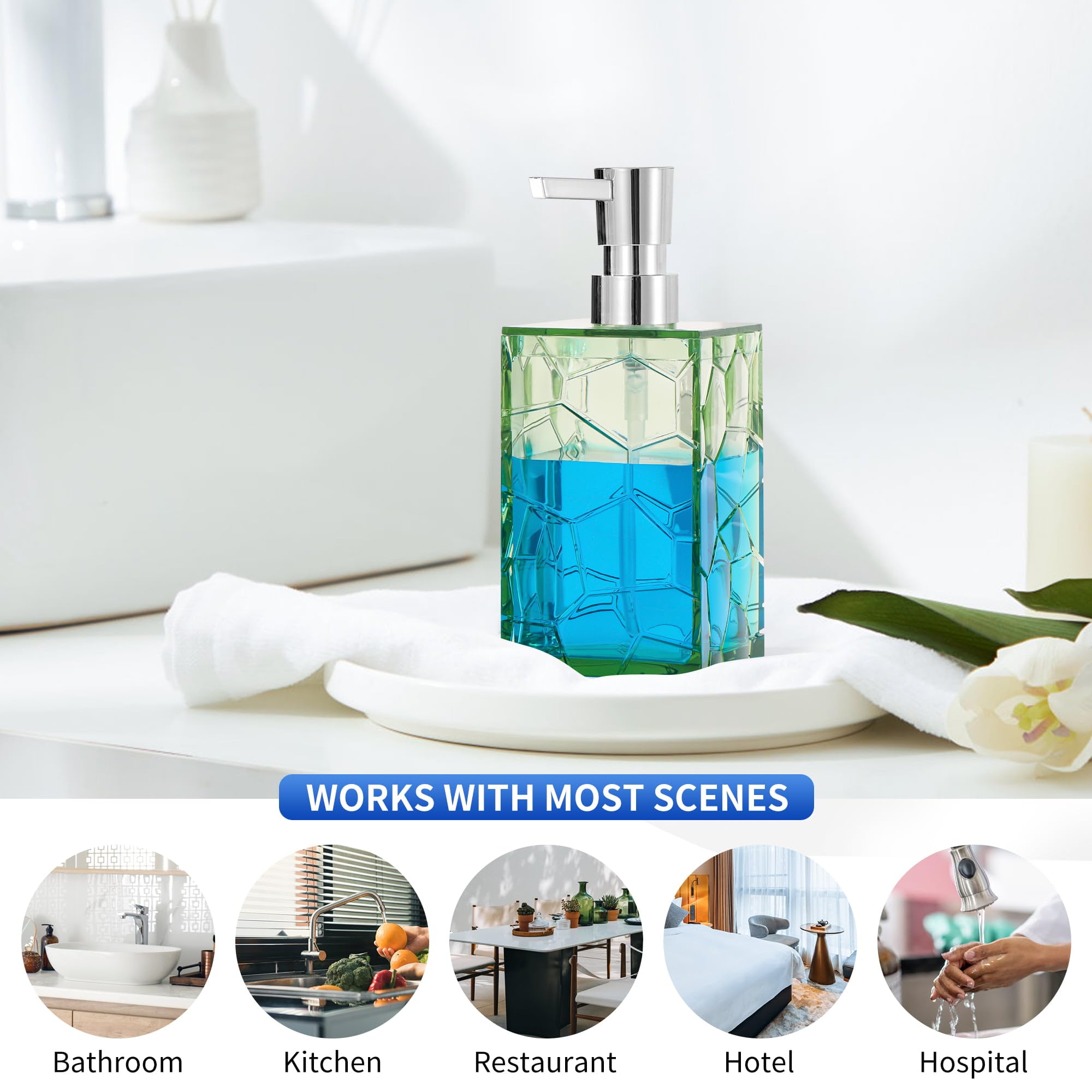 B-Green Kitchen Soap Dispenser - Liquid Hand Soap & Dish Detergent Dispenser for Bathroom & Kitchen - Eco-Friendly Refillable Container for Soap, Detergent & Cleaning Supplies - Perfect for Home, Office & Restaurant Use