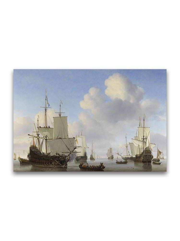 Dutch Ships in Calm Oil Painting Poster - Vintage Nautical Wall Art Decor for Living Room, Bedroom & Office