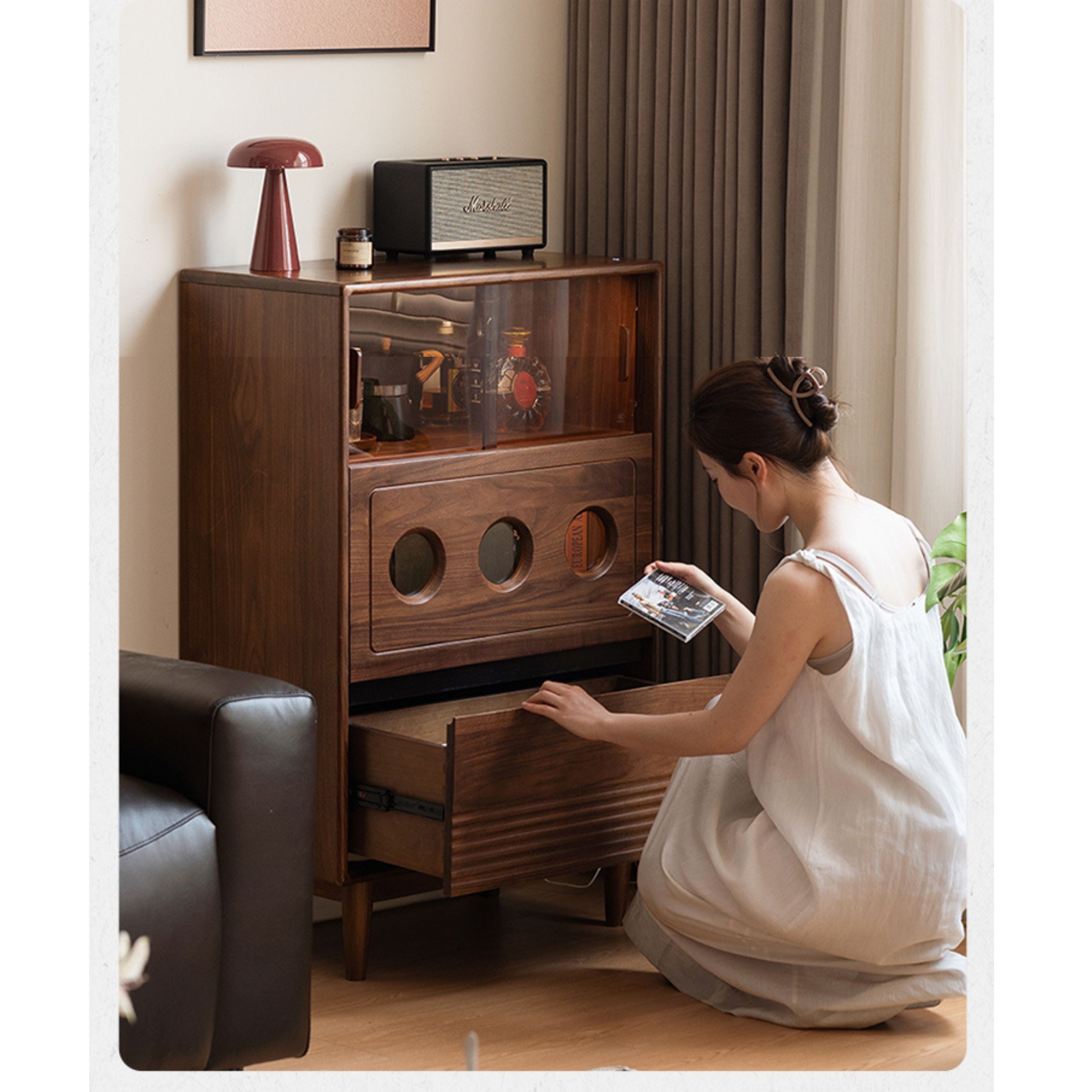 Vintage Black Walnut Solid Wood Antique Locker Retro Side Cabinet - Rustic Storage for Bedroom, Living Room & Entryway