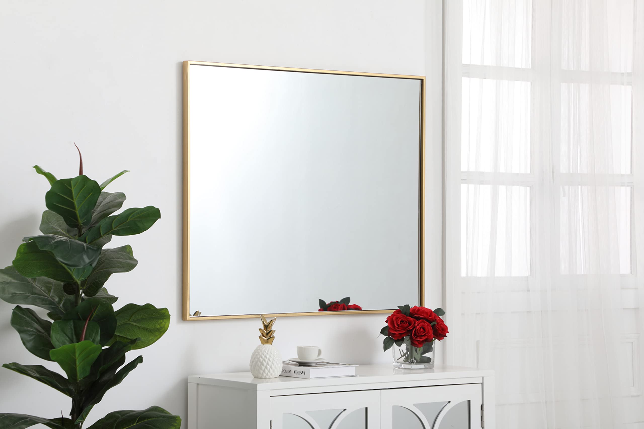 30x36 Inch Blue Metal Frame Rectangle Wall Mirror - Elegant Home Decor for Living Room, Bedroom & Bathroom