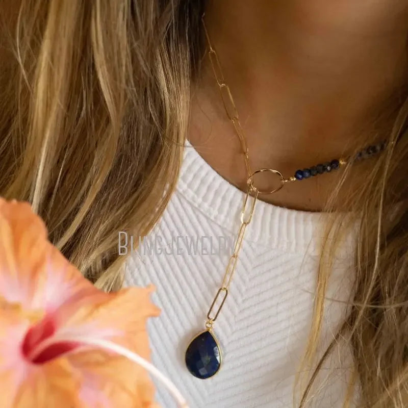 10pcs Labradorite Moonstone Amethyst Tear Drop Lariat Necklace for Women - Elegant Stone Chain Choker Statement Jewelry for Bridesmaid, Gift & Everyday Wear | Boho Chic, Wedding & Party Accessories