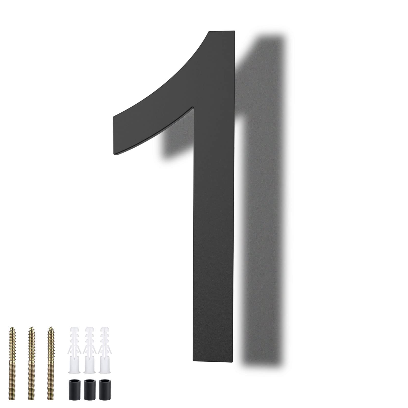 DEWEL 8 Inch Modern Floating House Numbers - Black Outdoor Address Sign for Enhanced 911 Visibility with Installation Kit (Number 1) | Perfect for Mailbox, Front Door & Driveway Visibility