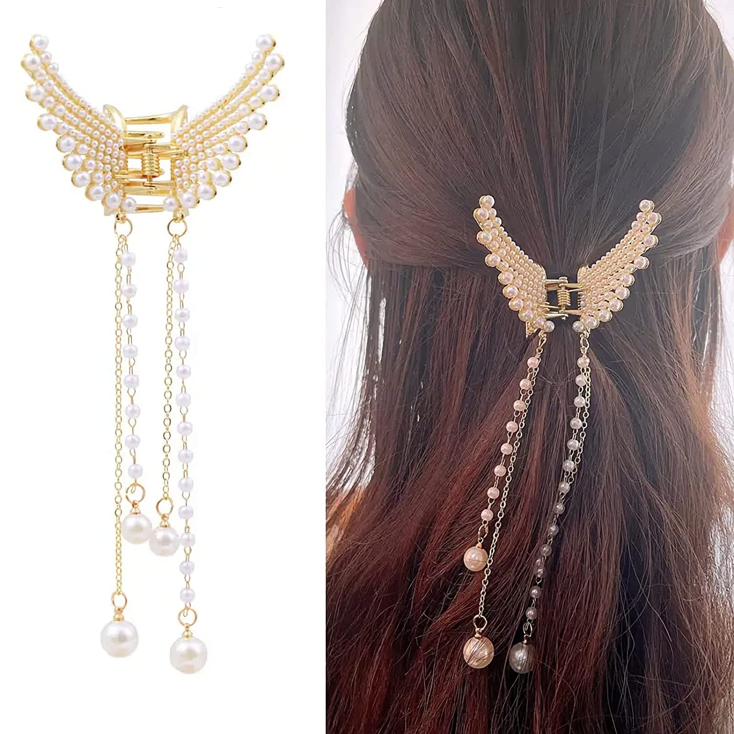Elegant Pearl & Stone Hair Clips for Women - Wedding Butterfly Claw Clip, Metal Hair Clutcher Accessories for Girls & Women | Perfect for Bridal, Party, and Everyday Hairstyles