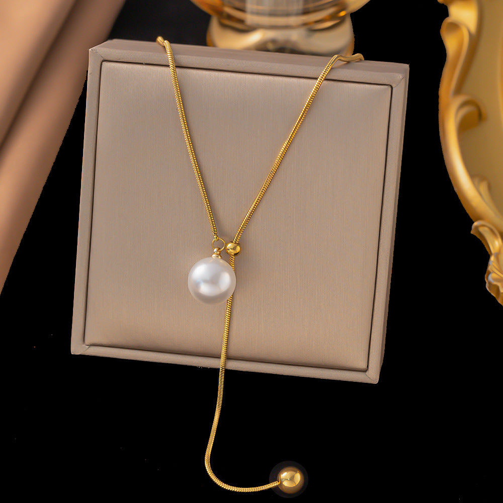 Elegant Pearl Slider Lariat Chain Necklace for Women - Minimalist Dainty Layering Jewelry | Perfect for Date Night, Office Wear & Special Occasions