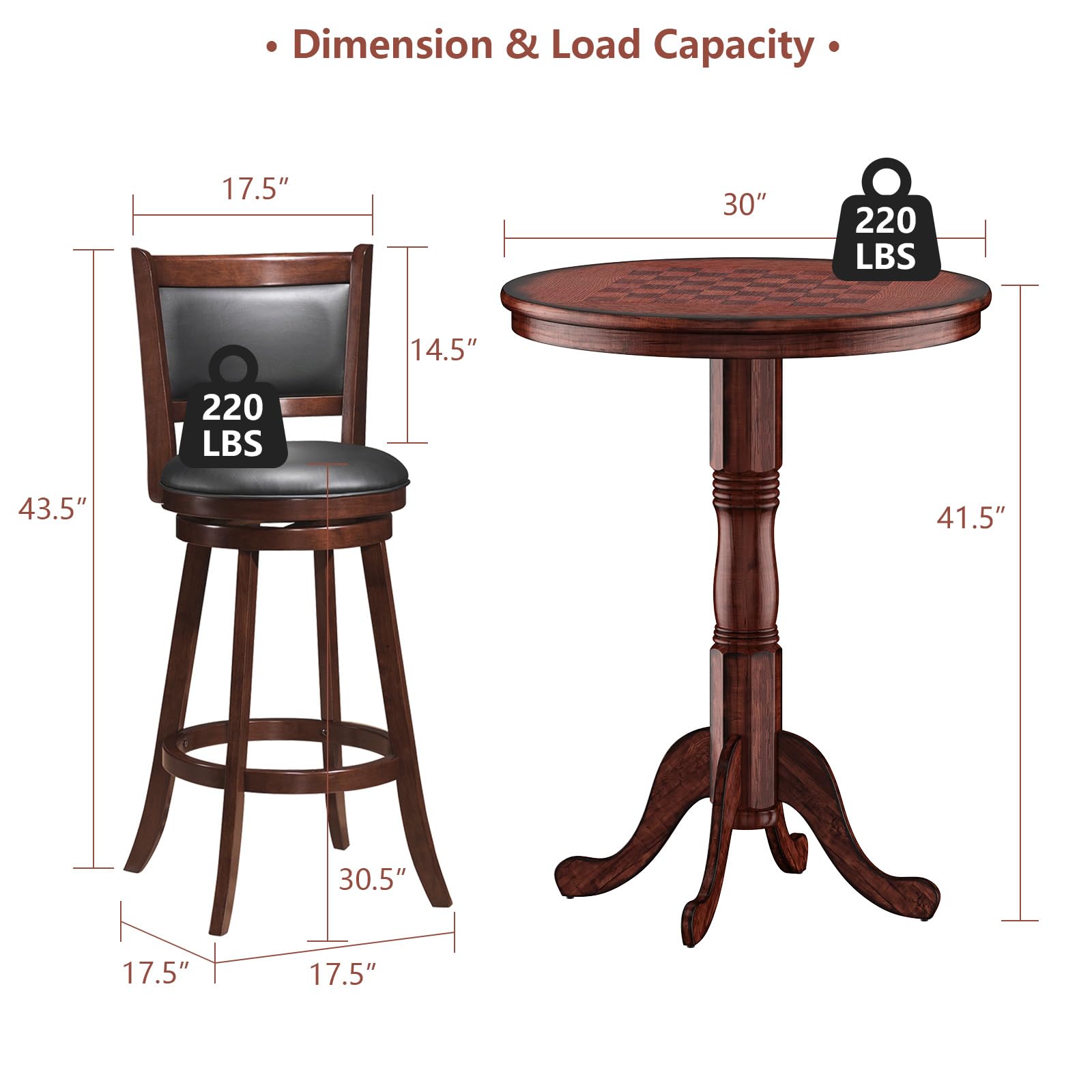 Giantex 5-Piece Pub Table Set with Wooden Pedestal Base, 360° Swivel Bar Stools, Modern Round Bar Table for Small Spaces, Living Room, Restaurant, Dining Room, and Outdoor Patio