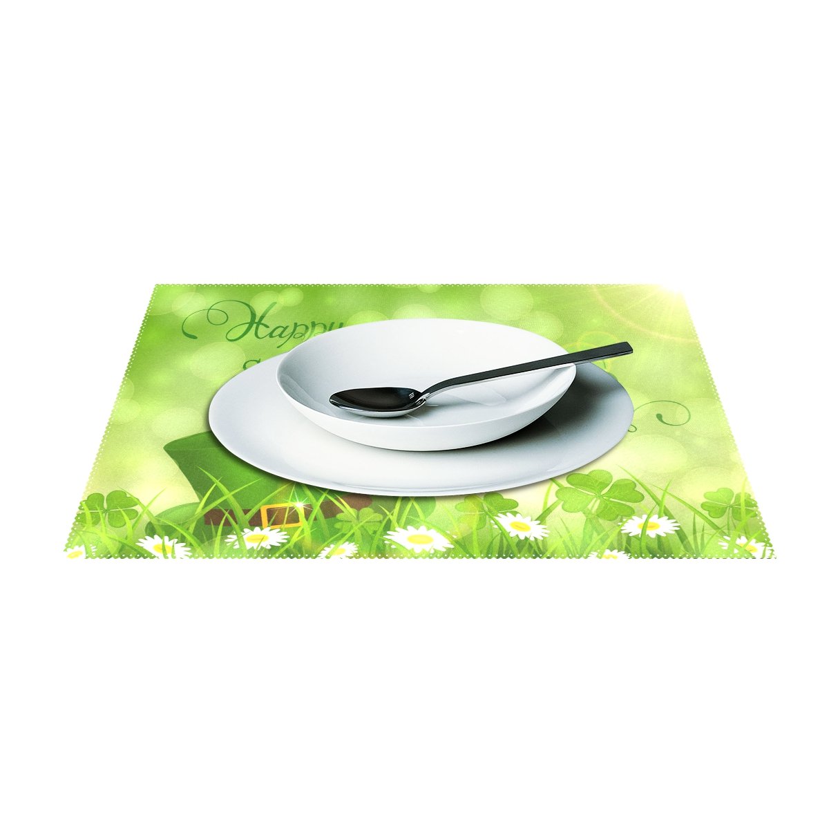 ALAZA St. Patrick's Day Clover Flower Leprechaun Hat Placemats - Set of 4 Heat-Resistant Washable Polyester Table Mats for Kitchen & Dining Decor | Perfect for Irish-Themed Parties, Holiday Dining & Festive Home Decor