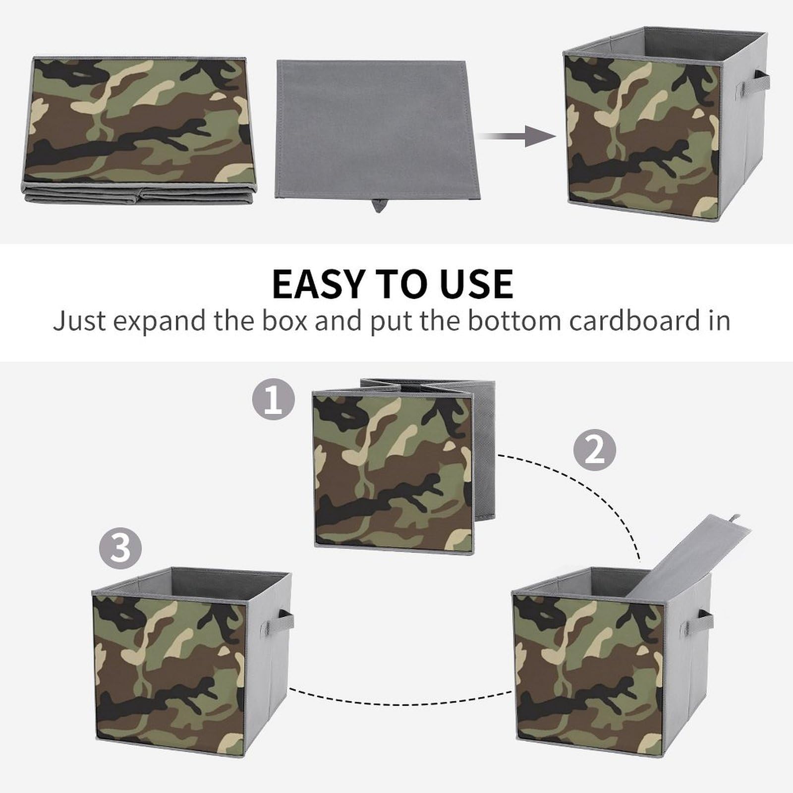 6-Pack Camouflage Collapsible Storage Bins with Handles - Large Closet Organizer, Clothing Storage Boxes for Bedroom, Nursery & Laundry Room Organization