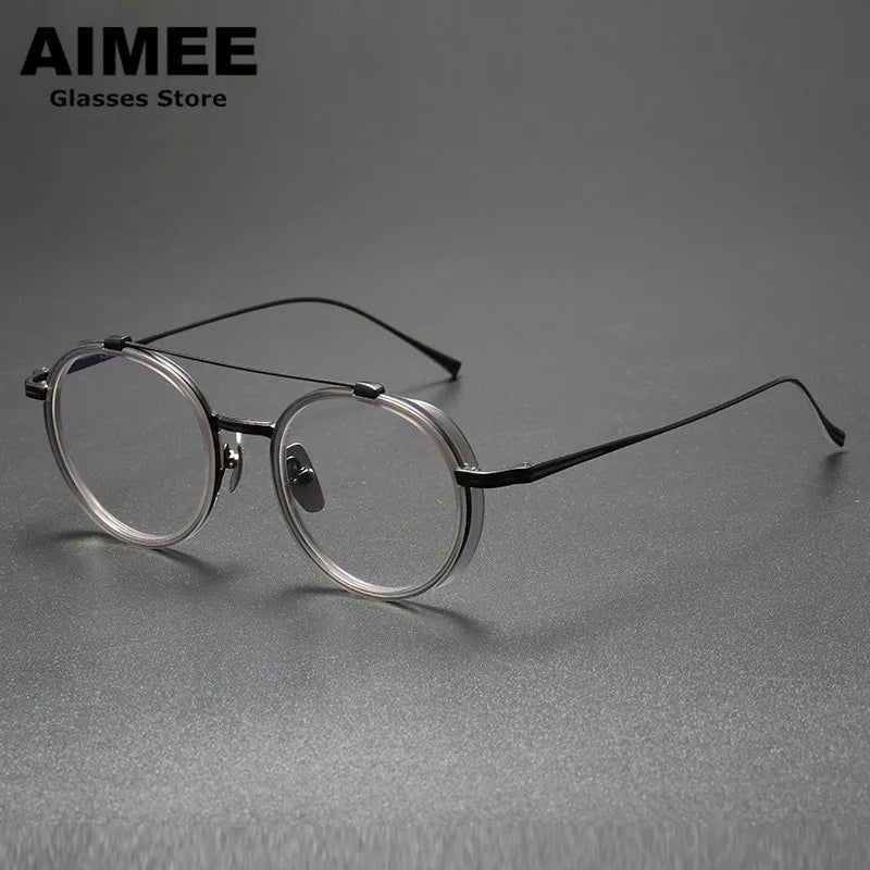 Aimee Unisex Full Rim Round Double Bridge Titanium Eyeglasses 91032 - Lightweight Durable Frame for Men & Women - Perfect for Reading, Working & Daily Wear