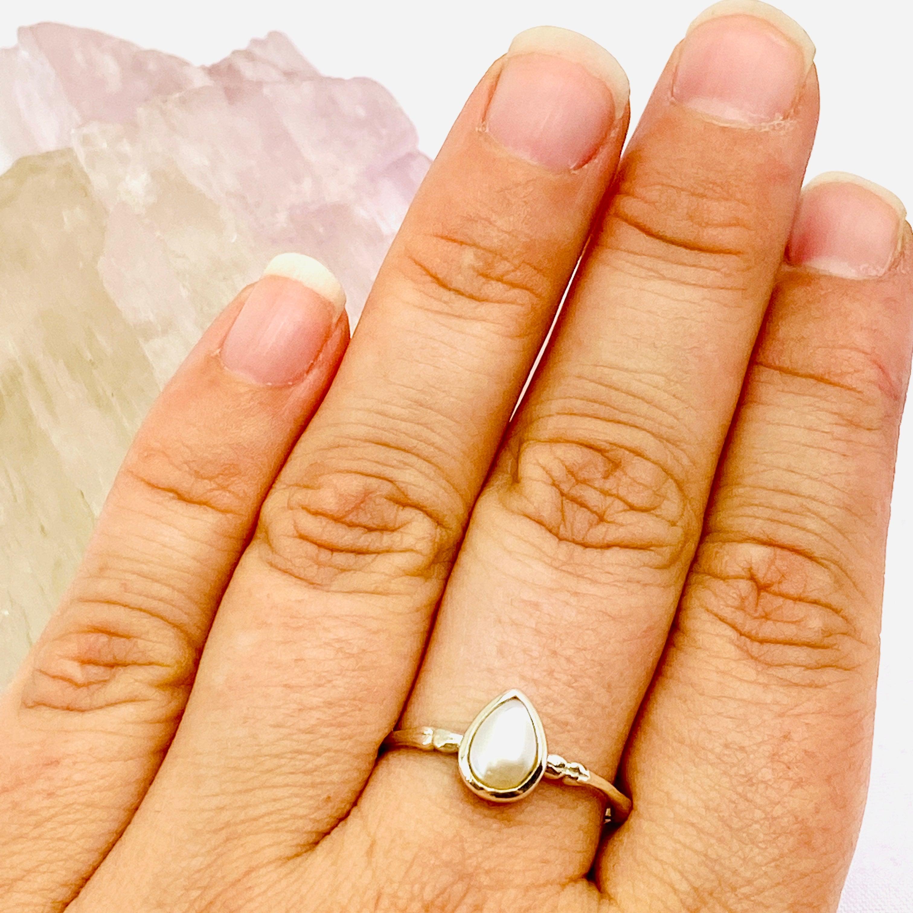 Pearl Teardrop Fine Band Ring R3691 PL - Elegant Sterling Silver Jewelry for Women, Perfect for Weddings, Anniversaries & Special Occasions