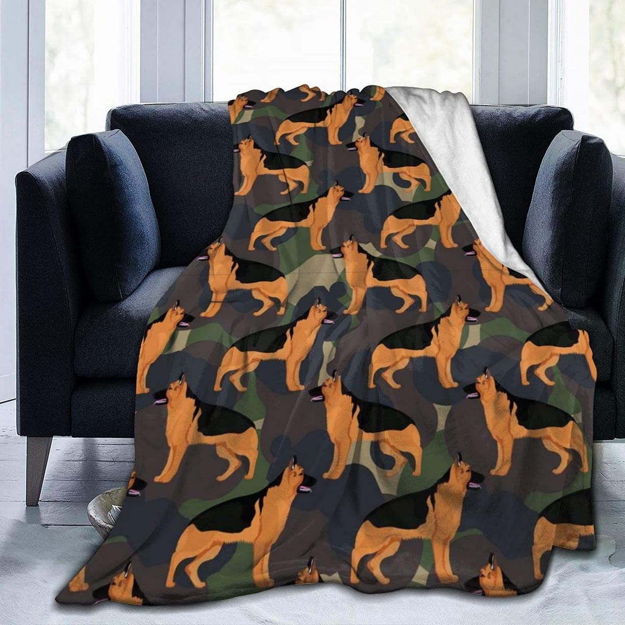 HUAZAI German Shepherd Camouflage Flannel Fleece Throw Blanket - 40x50 Inch Ultra Soft & Warm Winter Blanket for Bed, Sofa, Couch, Chair - Perfect for Cozy Nights, Pet Lounging & Home Decor