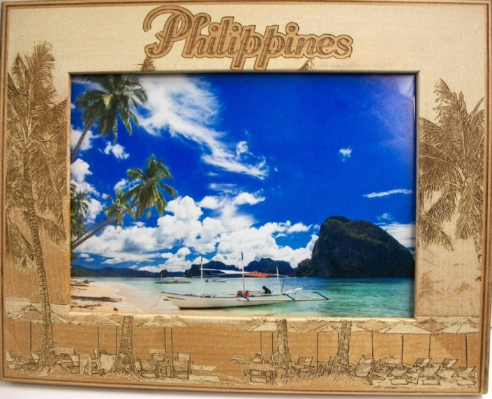 Philippines Laser Engraved Wood Picture Frame (5 x 7) - Handmade Wooden Photo Frame for Wall Display, Home Decor & Gift Giving - Perfect for Wedding, Anniversary & Family Photos