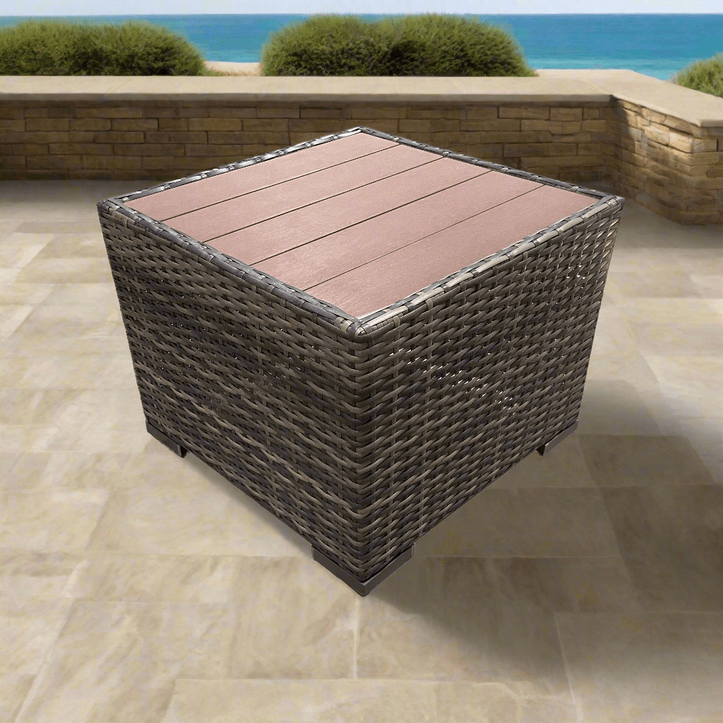 Brown Valence Outdoor Patio Wicker Square Side Table - Weather-Resistant Coffee Table for Garden, Poolside & Balcony Decor
